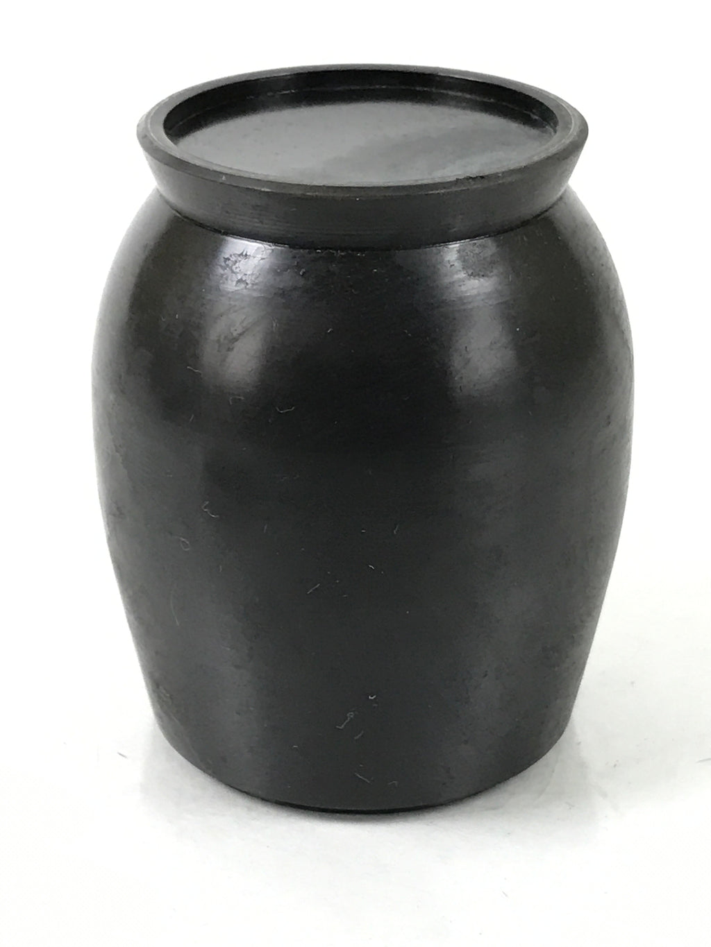 Japanese Buddhist Altar Metal Matchstick Disposal Jar Vtg Hikeshi Black BA529