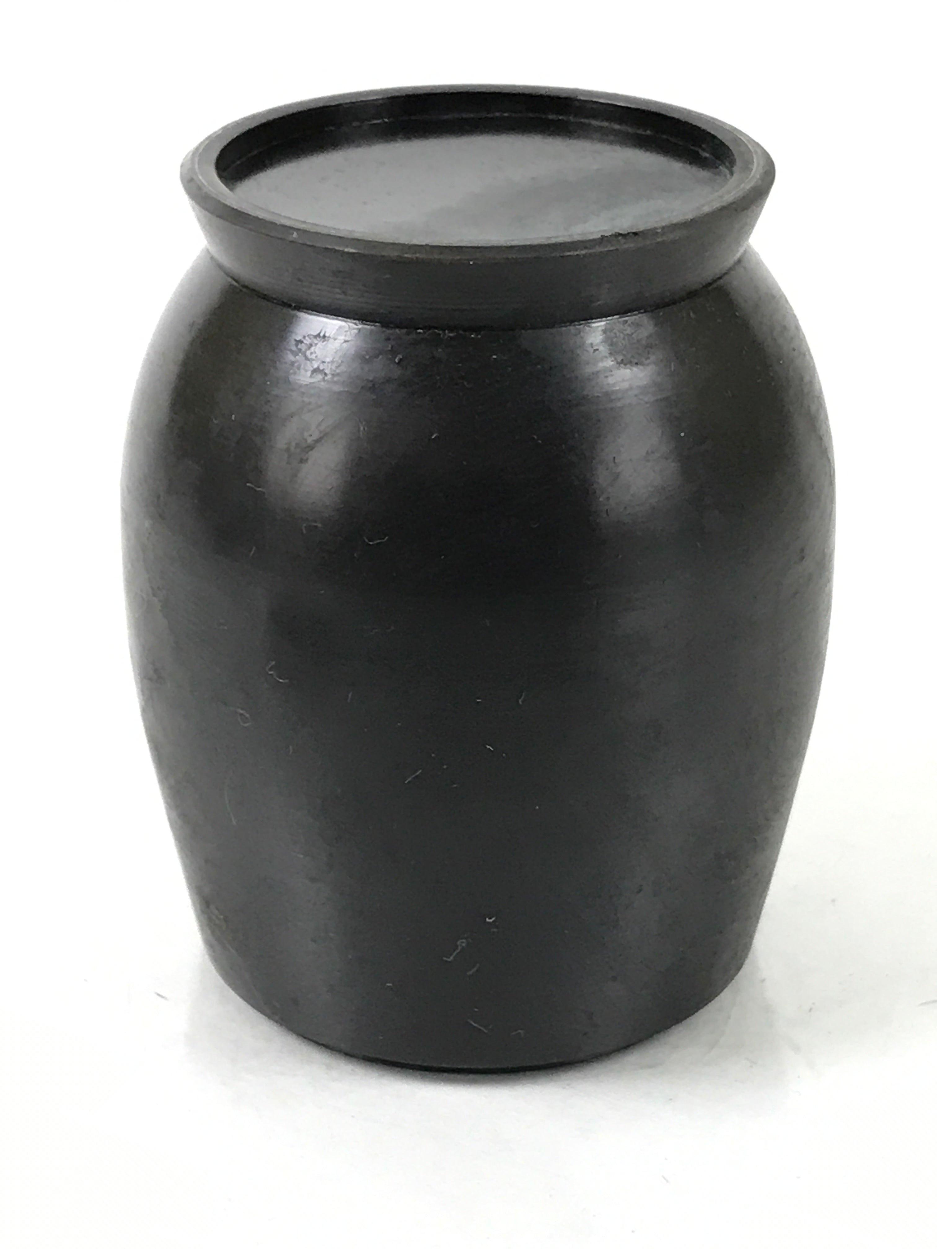 Japanese Buddhist Altar Metal Matchstick Disposal Jar Vtg Hikeshi Black BA529