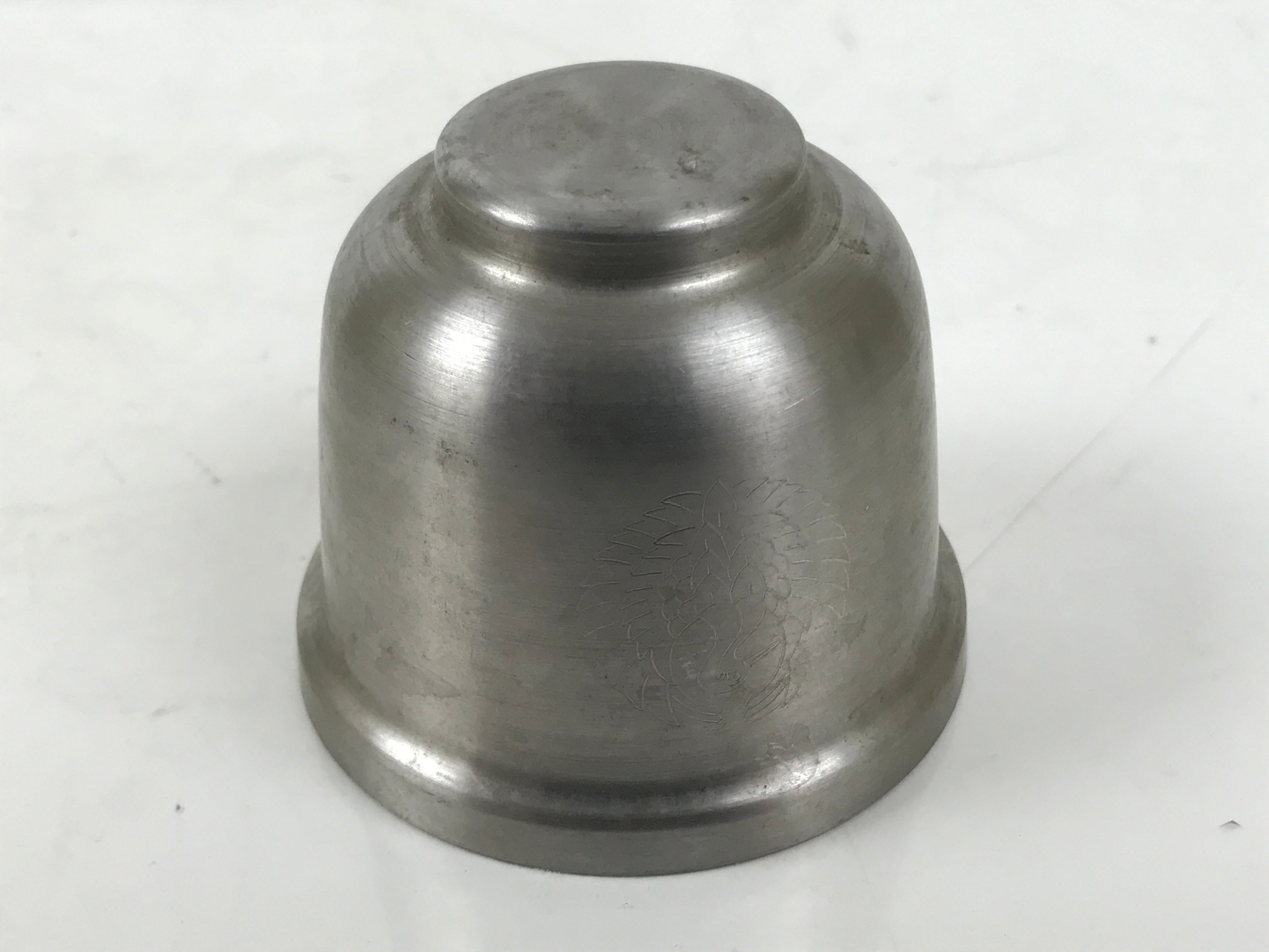 Japanese Buddhist Altar Metal Water Offering Cup Tea Chaki Silver Stand BA639