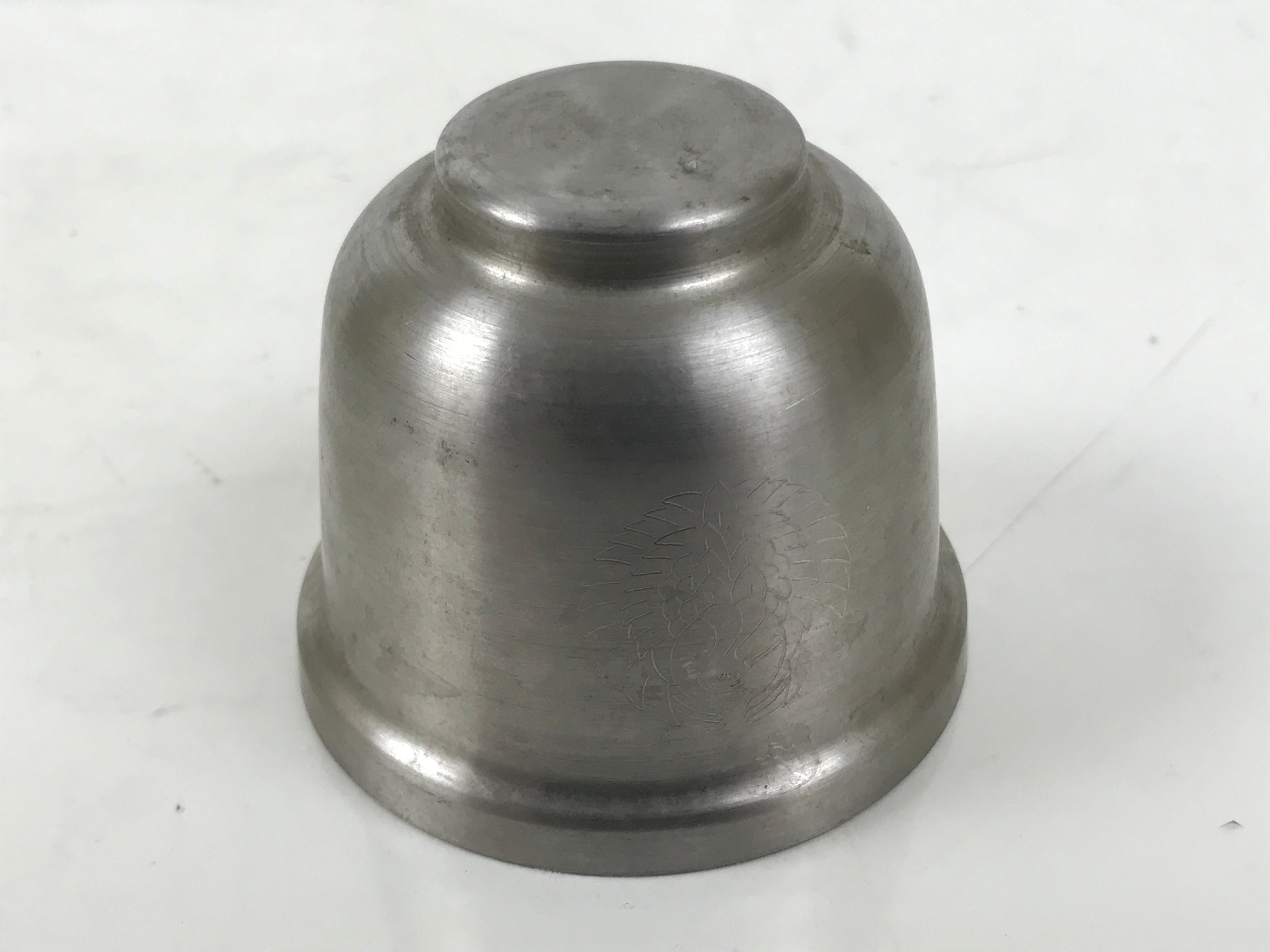 Japanese Buddhist Altar Metal Water Offering Cup Tea Chaki Silver Stand BA639