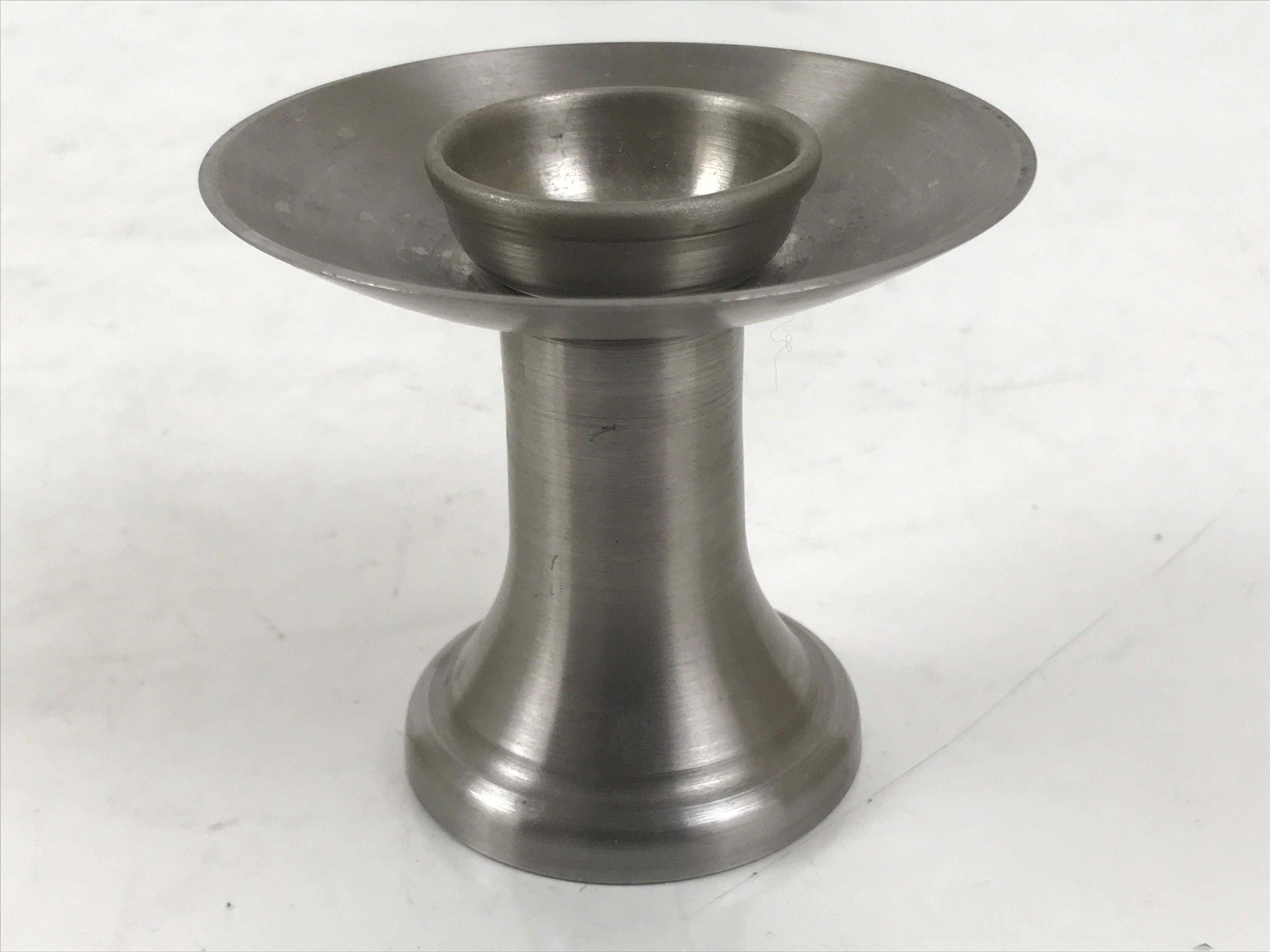 Japanese Buddhist Altar Metal Water Offering Cup Tea Chaki Silver Stand BA639