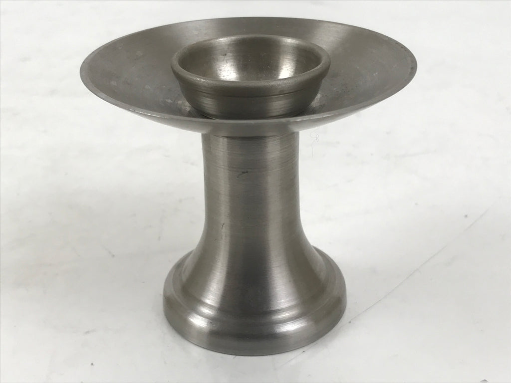 Japanese Buddhist Altar Metal Water Offering Cup Tea Chaki Silver Stand BA639