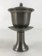 Japanese Buddhist Altar Metal Water Offering Cup Tea Chaki Silver Stand BA639