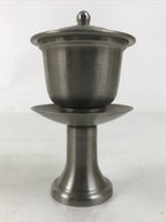 Japanese Buddhist Altar Metal Water Offering Cup Tea Chaki Silver Stand BA639