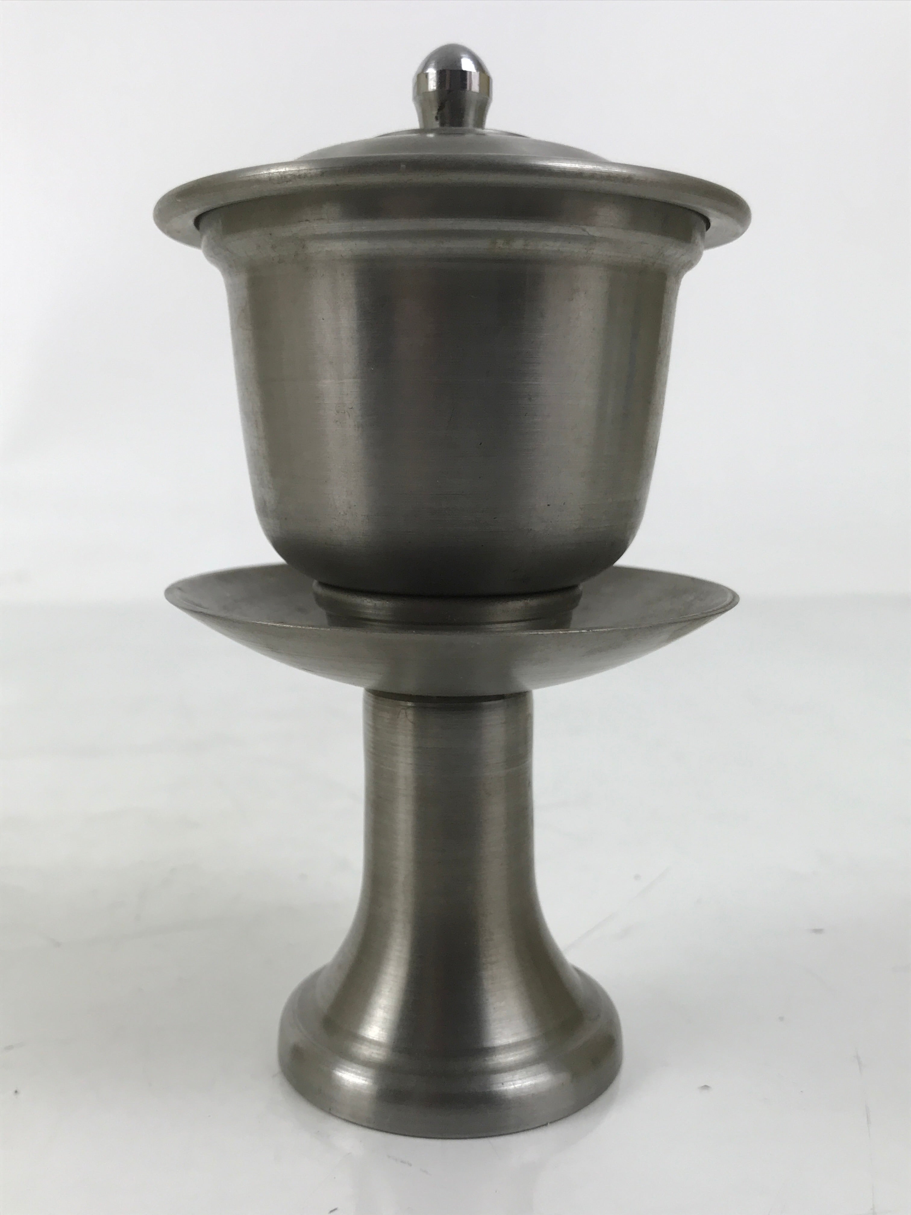 Japanese Buddhist Altar Metal Water Offering Cup Tea Chaki Silver Stand BA639
