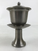 Japanese Buddhist Altar Metal Water Offering Cup Tea Chaki Silver Stand BA639