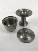 Japanese Buddhist Altar Metal Water Offering Cup Tea Chaki Silver Stand BA639