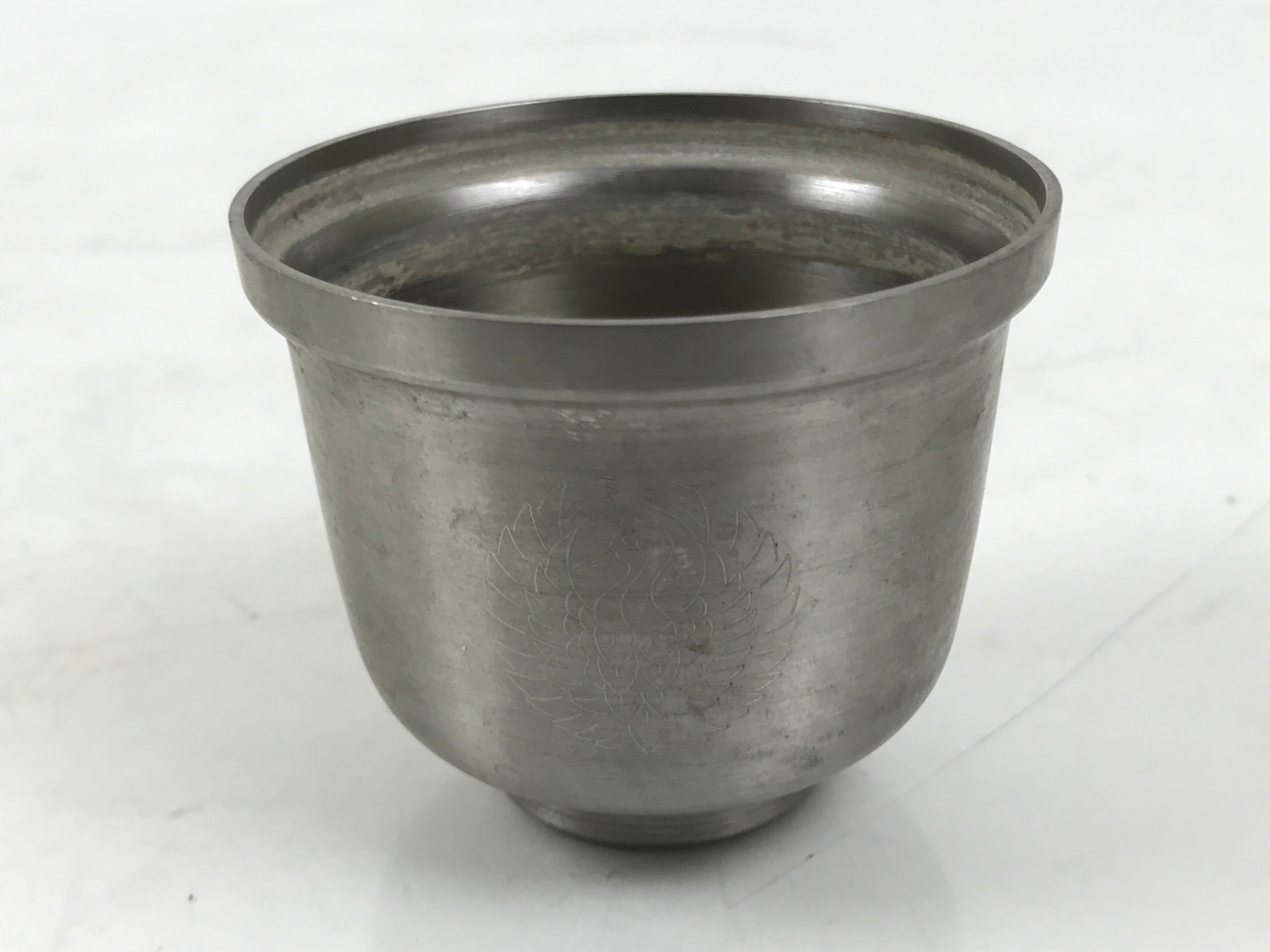 Japanese Buddhist Altar Metal Water Offering Cup Tea Chaki Silver Stand BA639