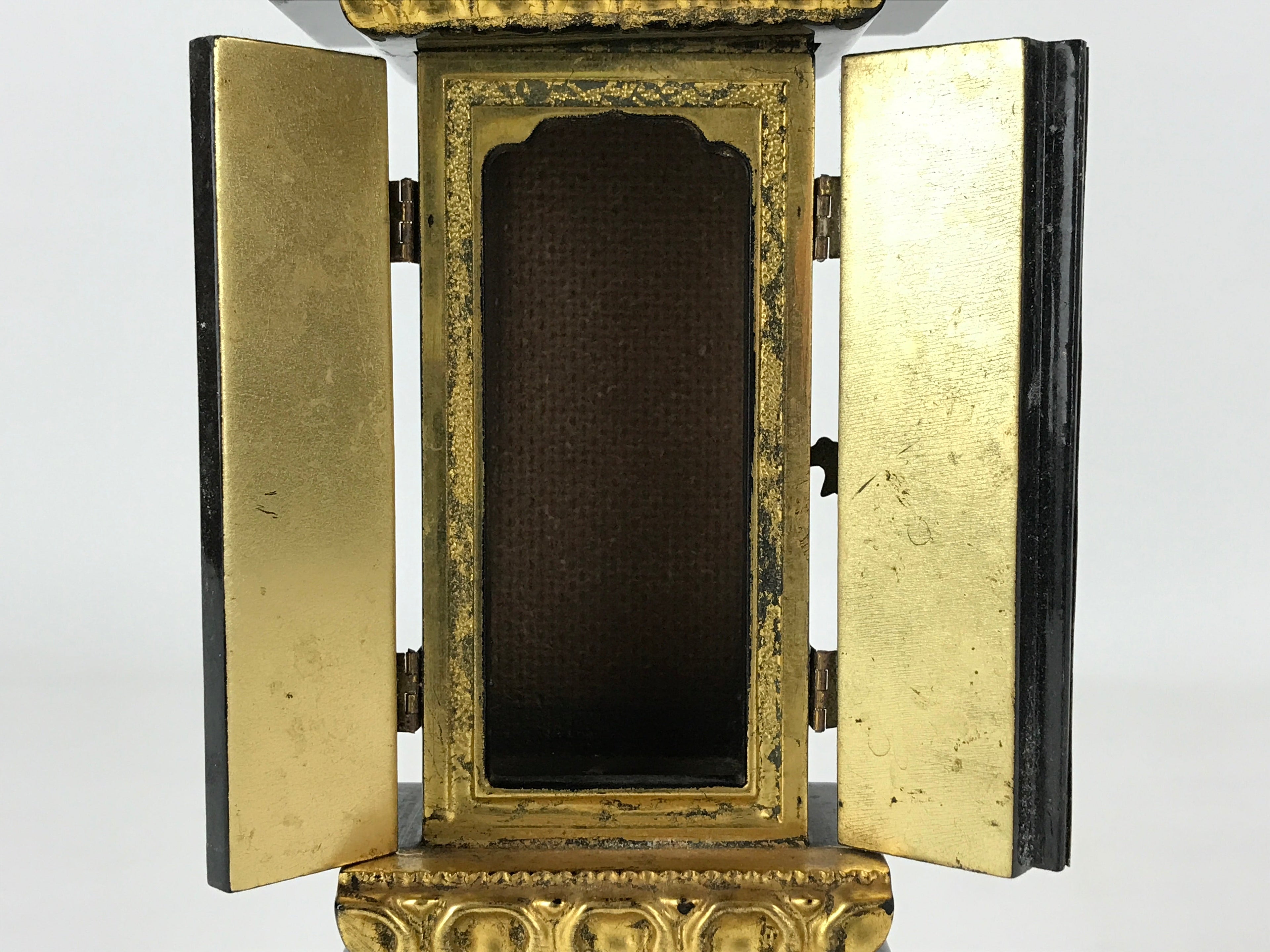 Japanese Buddhist Altar Mortuary Tablet Vtg Gold Black Wood Lacquer Ihai BA187