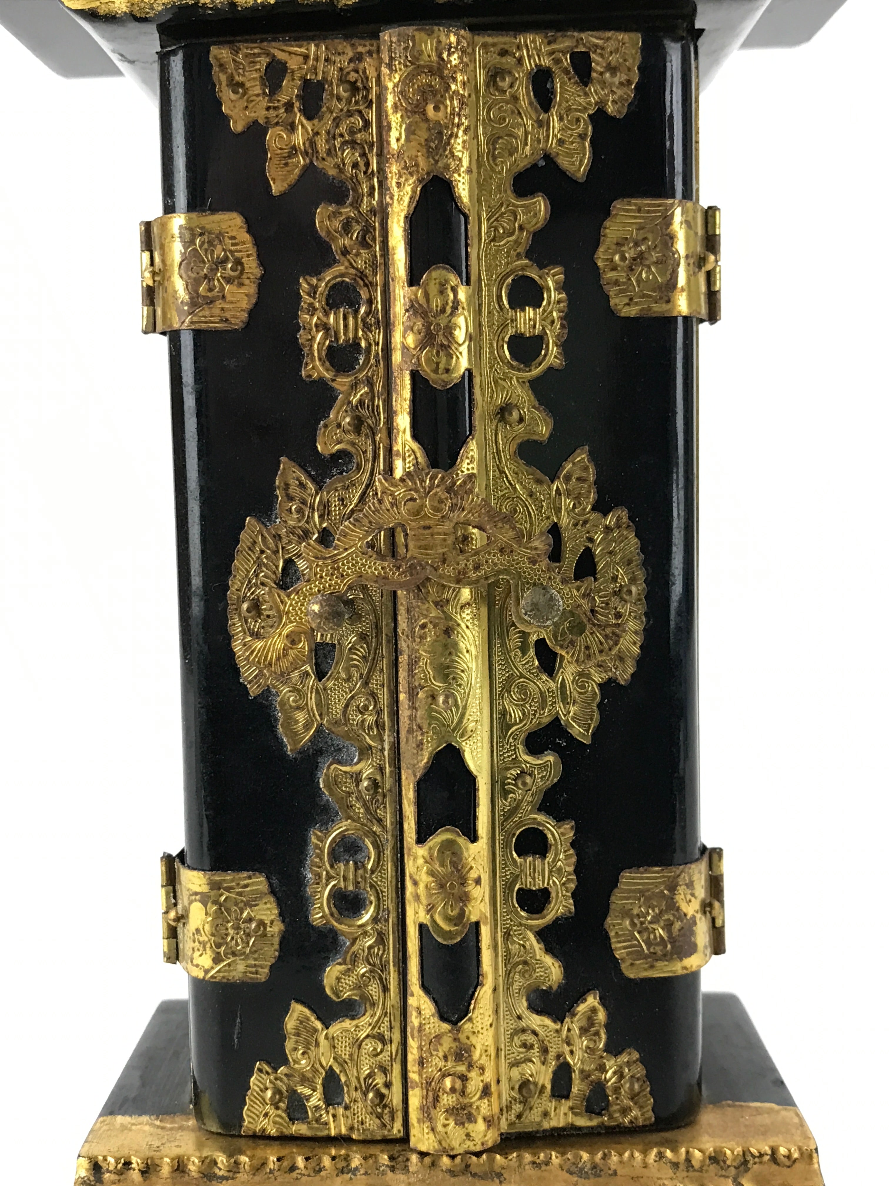 Japanese Buddhist Altar Mortuary Tablet Vtg Gold Black Wood Lacquer Ihai BA187