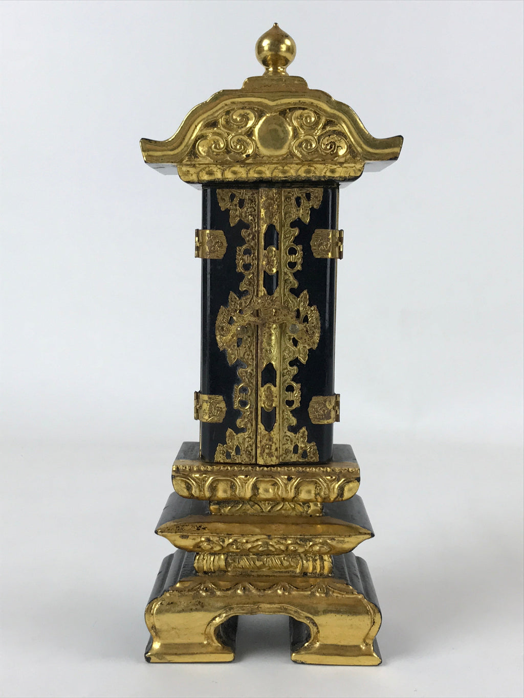 Japanese Buddhist Altar Mortuary Tablet Vtg Gold Black Wood Lacquer Ihai BA187