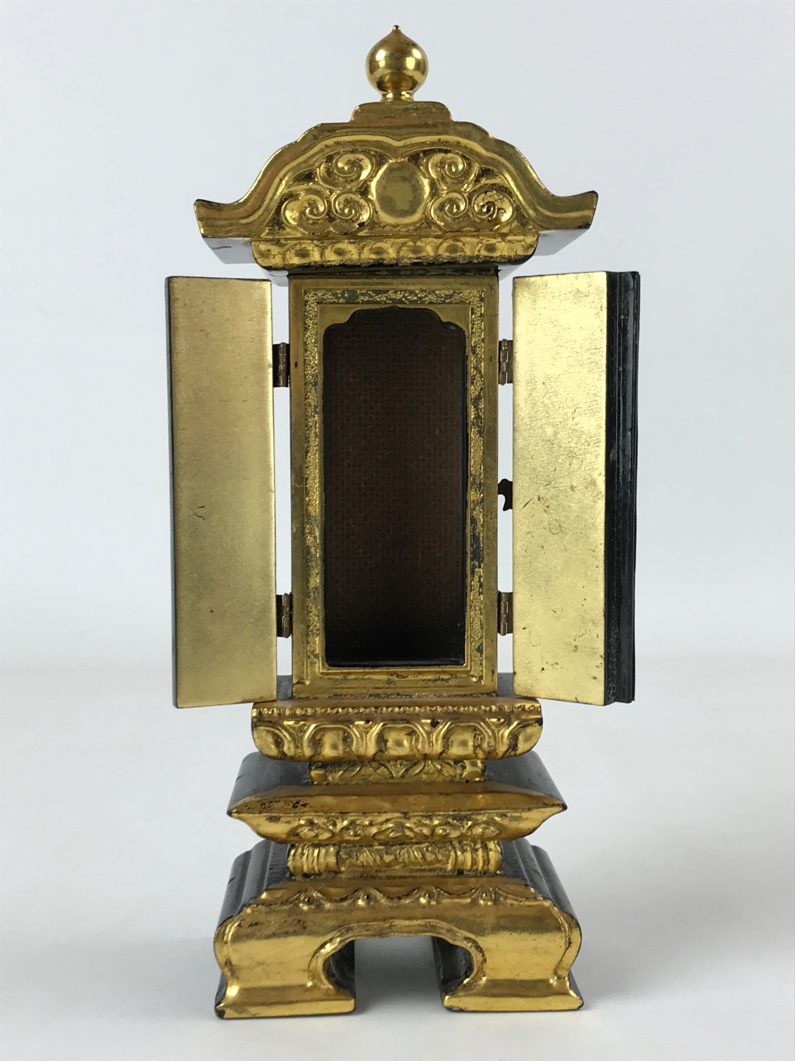 Japanese Buddhist Altar Mortuary Tablet Vtg Gold Black Wood Lacquer Ihai BA187