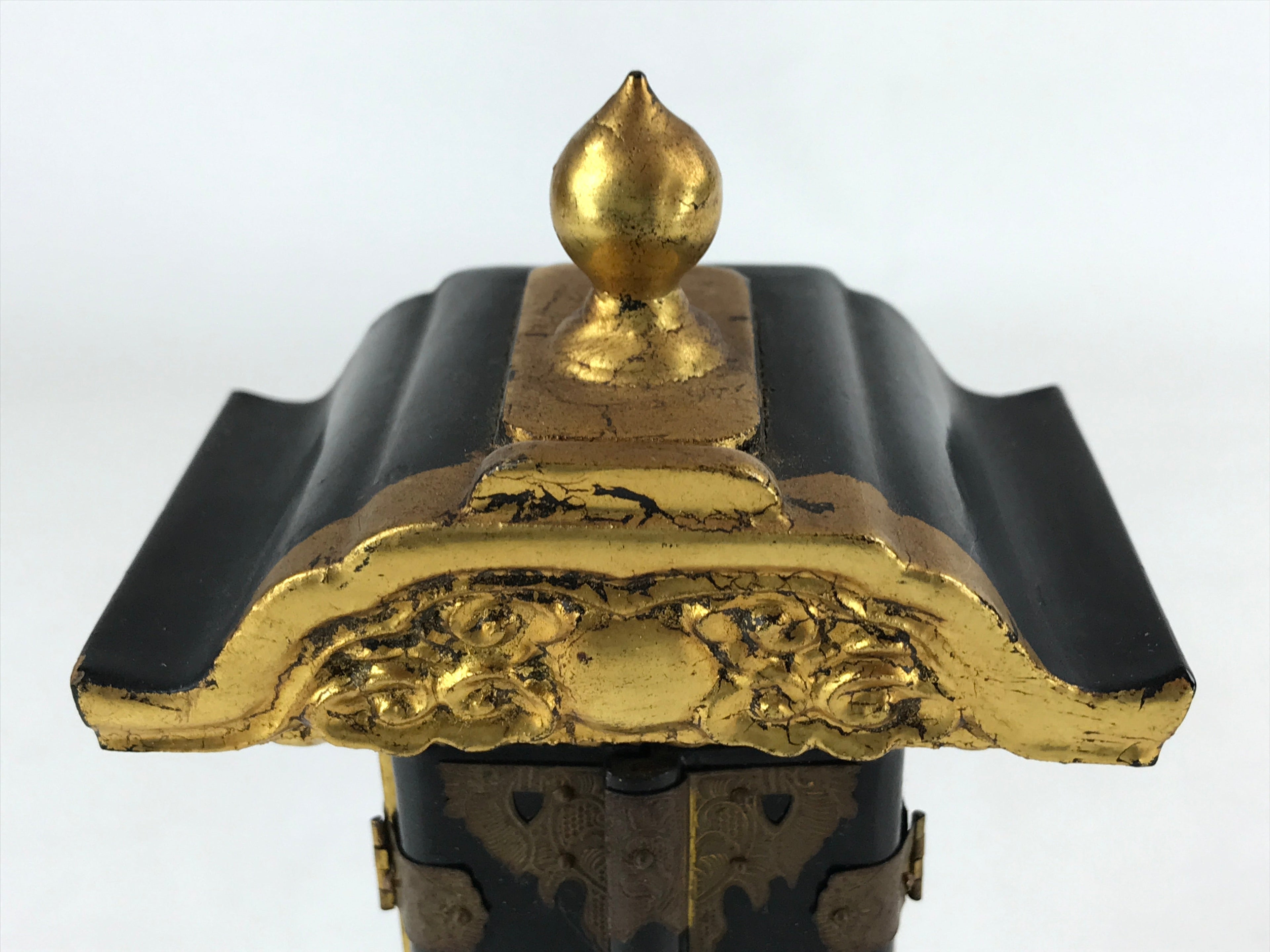 Japanese Buddhist Altar Mortuary Tablet Vtg Gold Black Wood Lacquer Ihai BA205