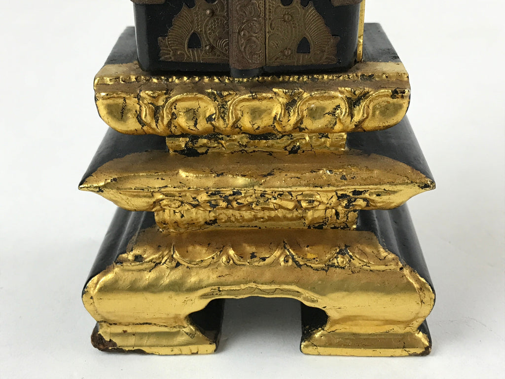 Japanese Buddhist Altar Mortuary Tablet Vtg Gold Black Wood Lacquer Ihai BA205
