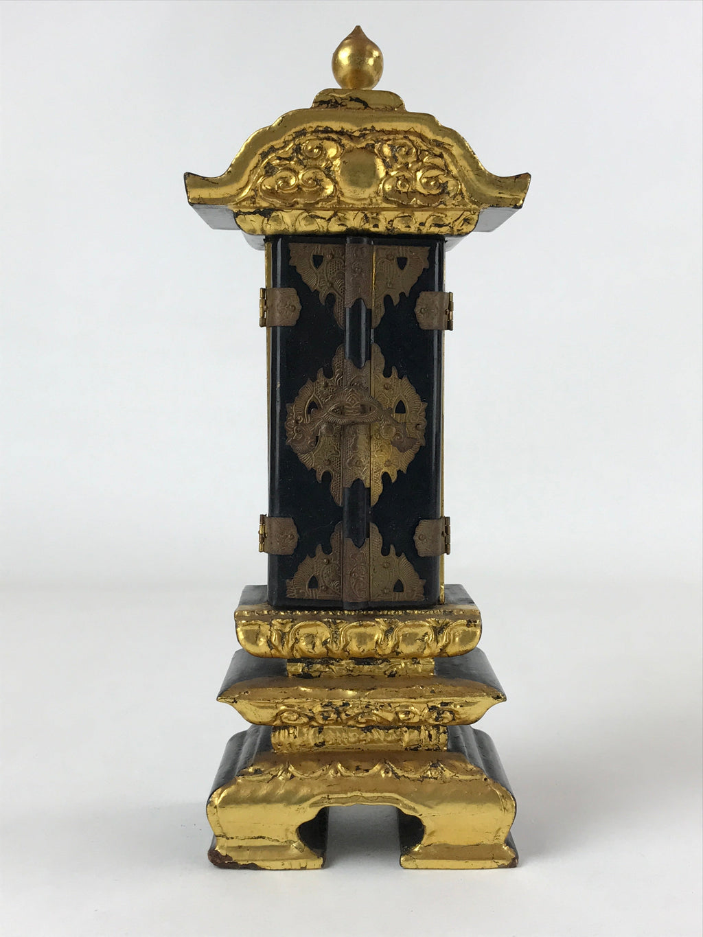 Japanese Buddhist Altar Mortuary Tablet Vtg Gold Black Wood Lacquer Ihai BA205