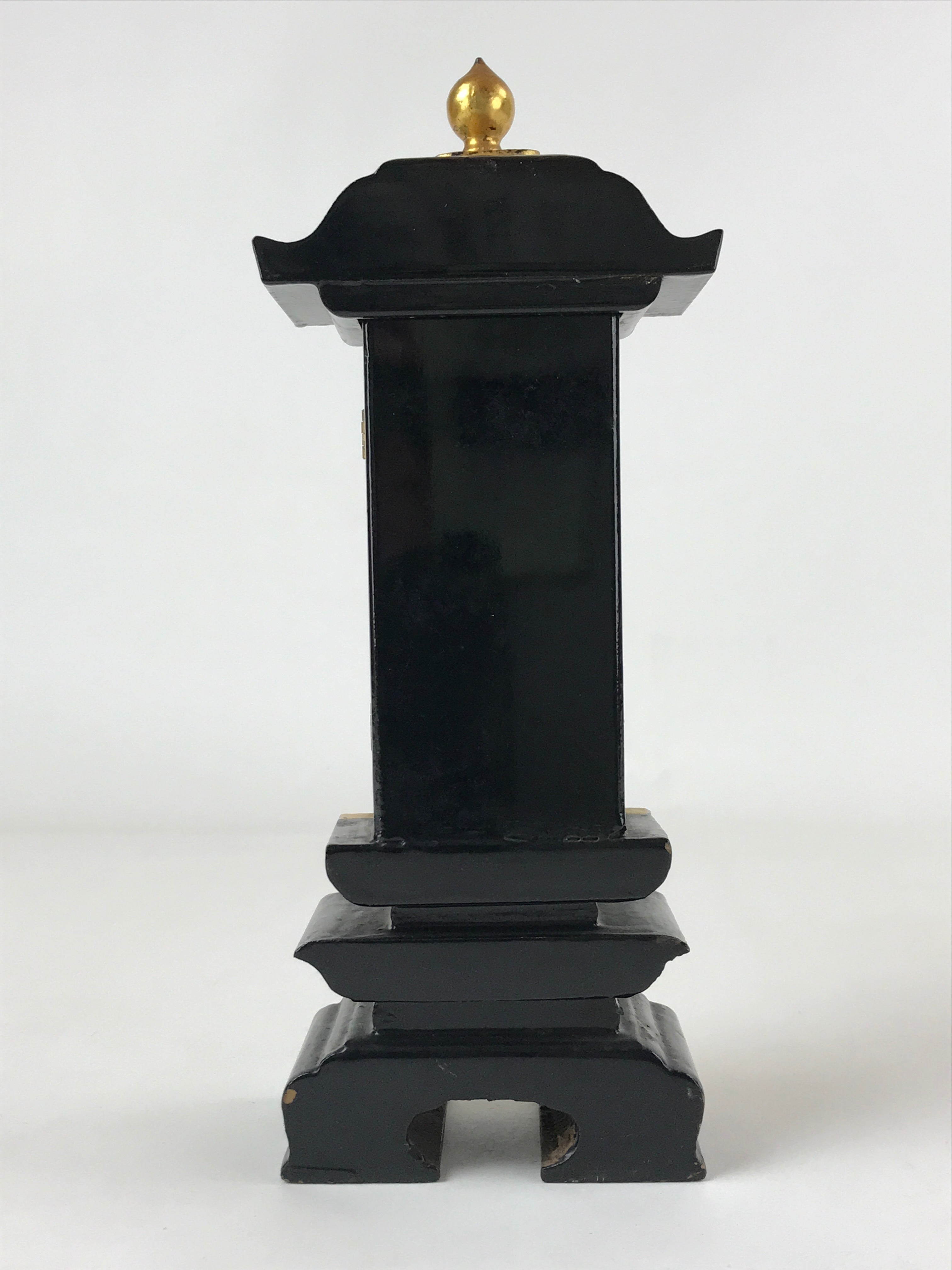 Japanese Buddhist Altar Mortuary Tablet Vtg Gold Black Wood Lacquer Ihai BA205