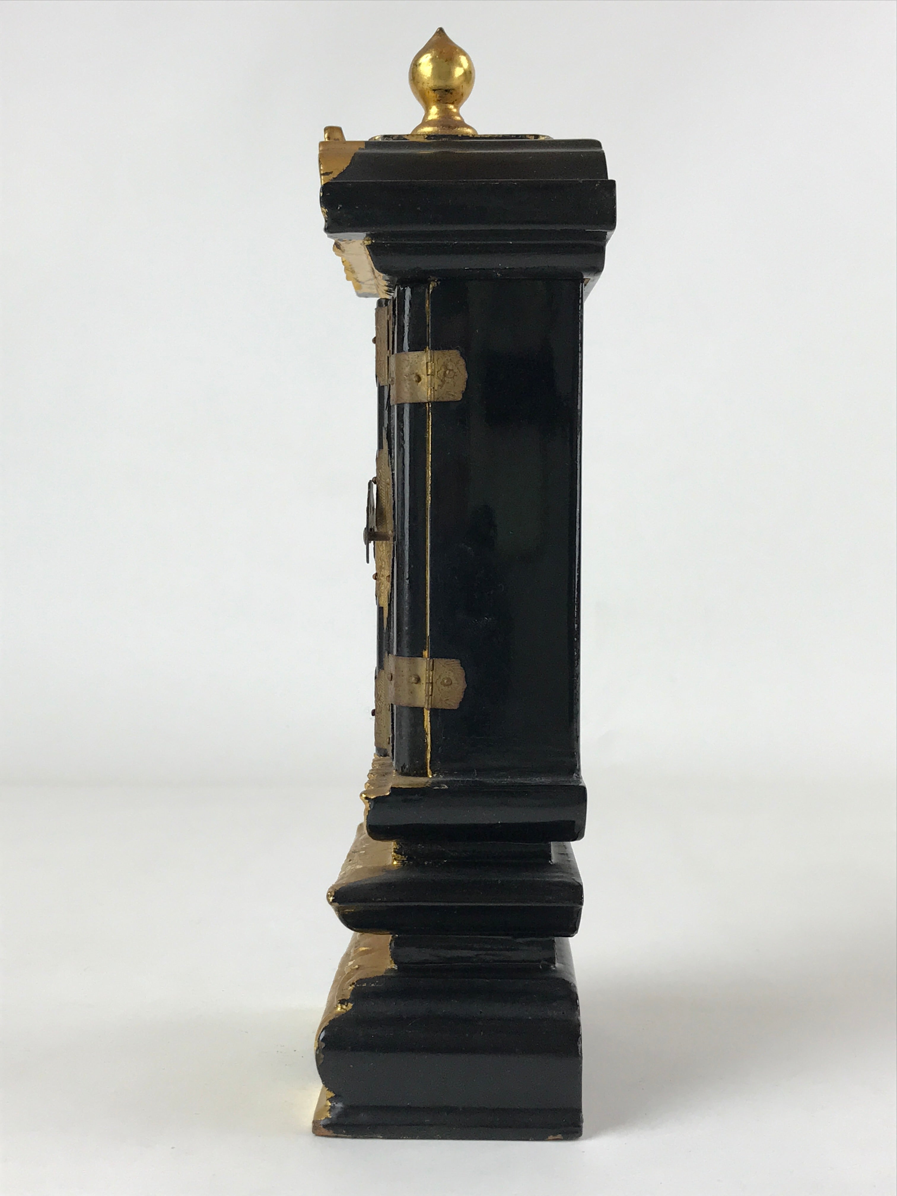 Japanese Buddhist Altar Mortuary Tablet Vtg Gold Black Wood Lacquer Ihai BA205