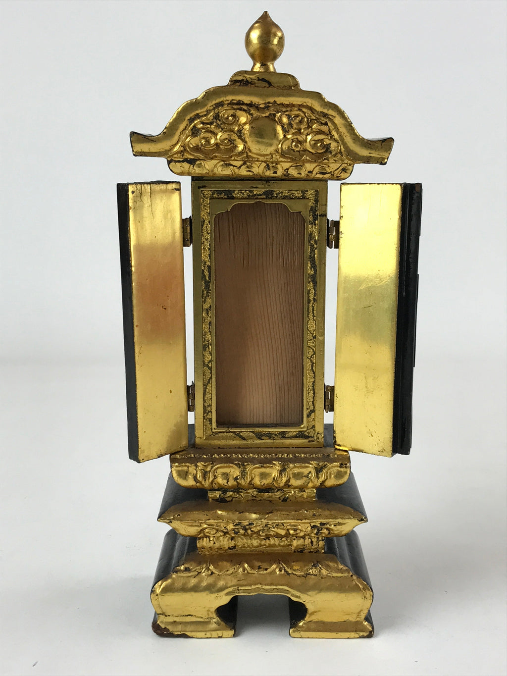 Japanese Buddhist Altar Mortuary Tablet Vtg Gold Black Wood Lacquer Ihai BA205