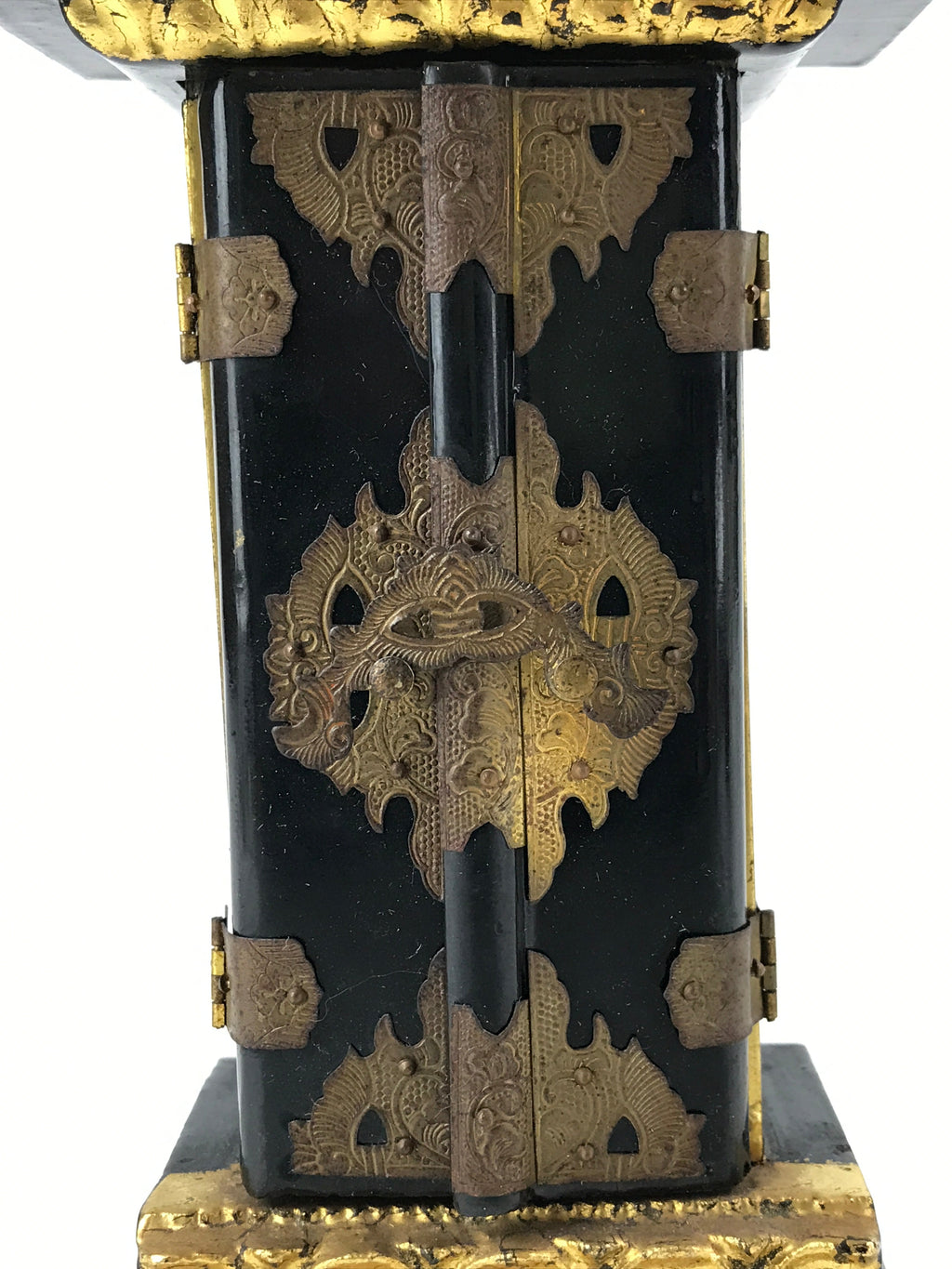 Japanese Buddhist Altar Mortuary Tablet Vtg Gold Black Wood Lacquer Ihai BA205