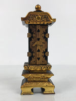 Japanese Buddhist Altar Mortuary Tablet Vtg Gold Black Wood Lacquer Ihai BA899