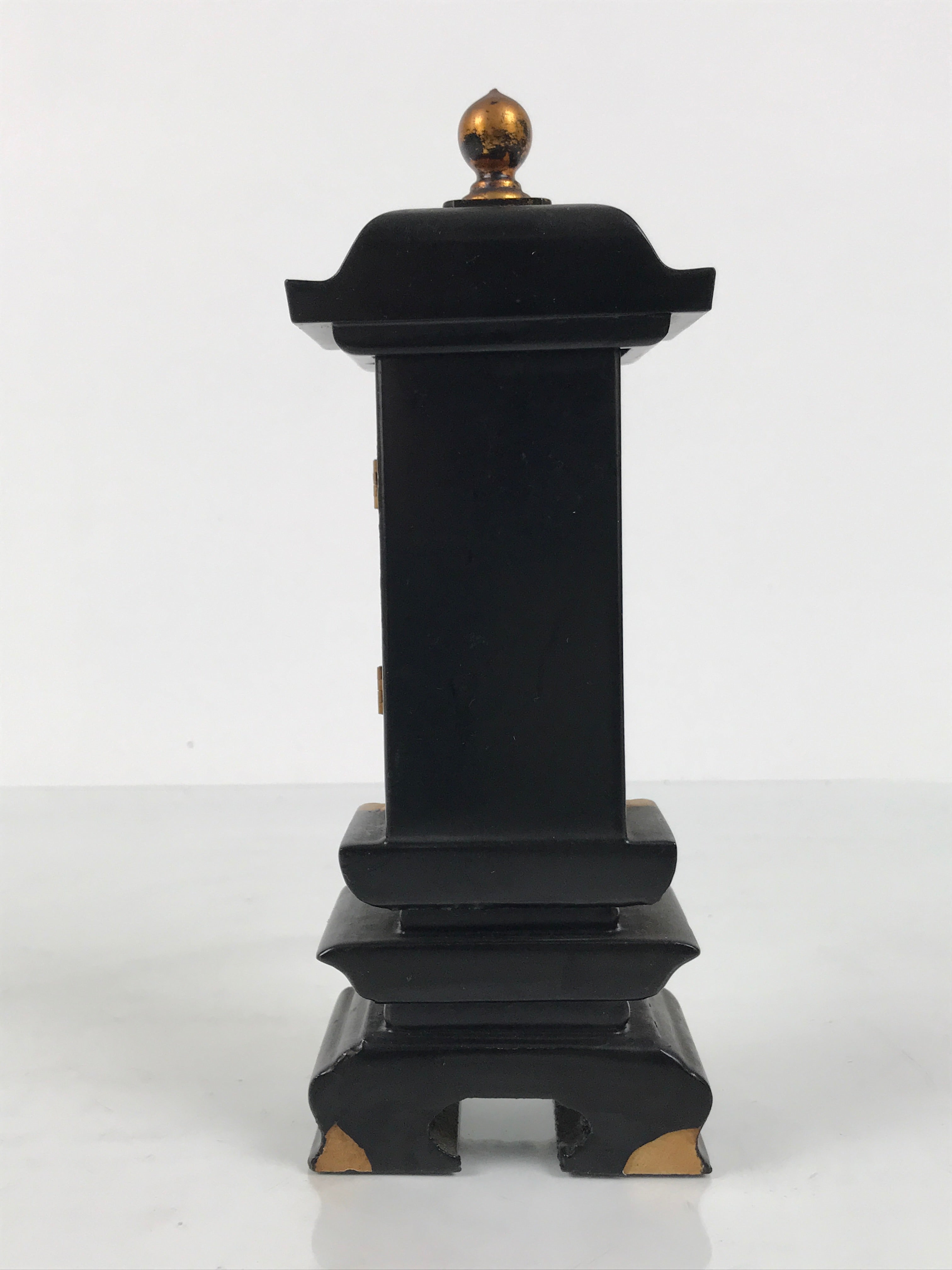 Japanese Buddhist Altar Mortuary Tablet Vtg Gold Black Wood Lacquer Ihai BA899