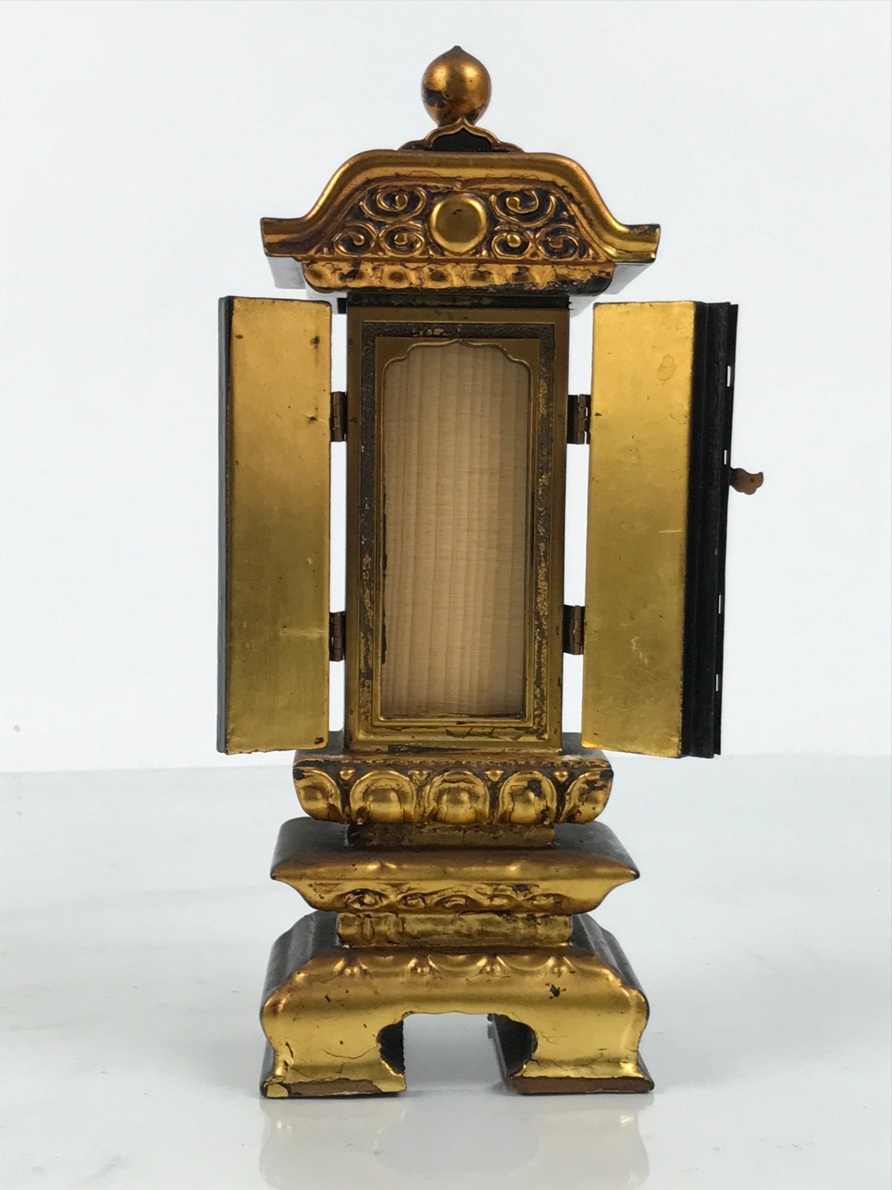 Japanese Buddhist Altar Mortuary Tablet Vtg Gold Black Wood Lacquer Ihai BA899