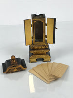 Japanese Buddhist Altar Mortuary Tablet Vtg Gold Black Wood Lacquer Ihai BA899