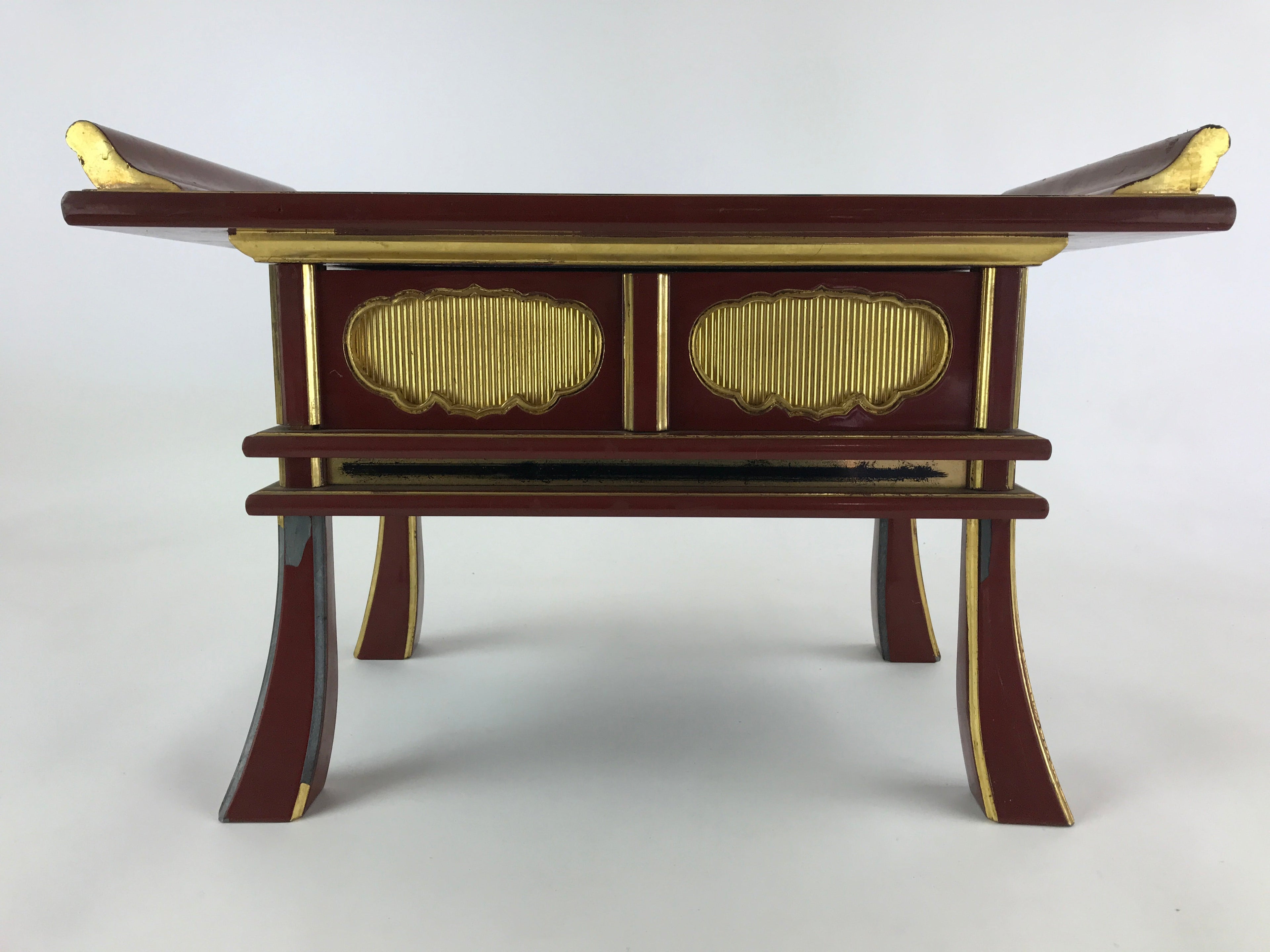 Japanese Buddhist Altar Offering Table Vtg Lacquered Kyozukue Brown Black BA3