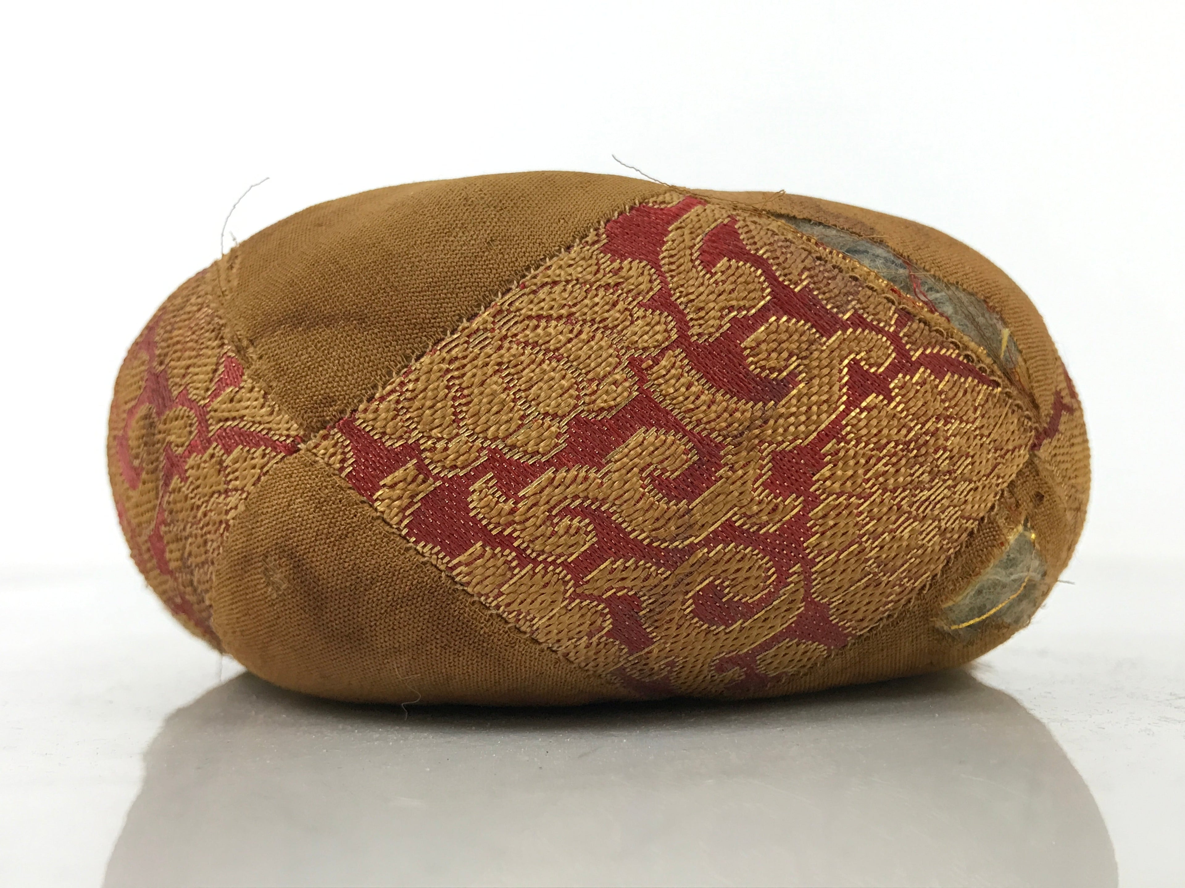 Japanese Buddhist Altar Orin Bell Singing Bowl Fabric Pillow Vtg Red Brown BA539