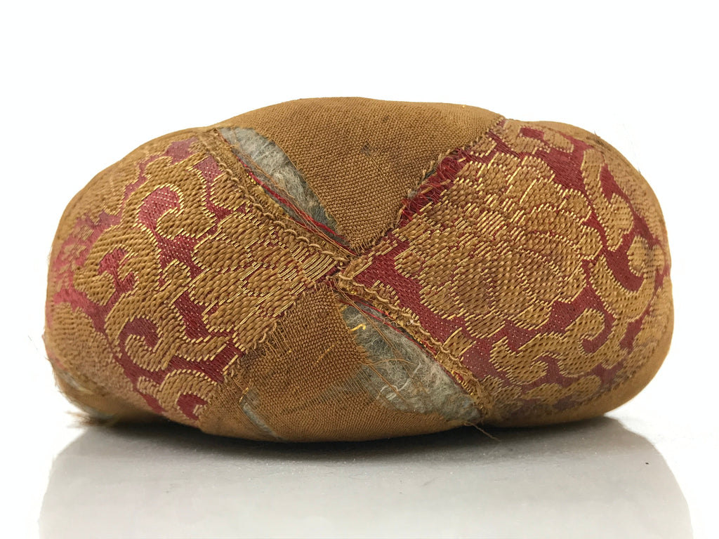 Japanese Buddhist Altar Orin Bell Singing Bowl Fabric Pillow Vtg Red Brown BA539