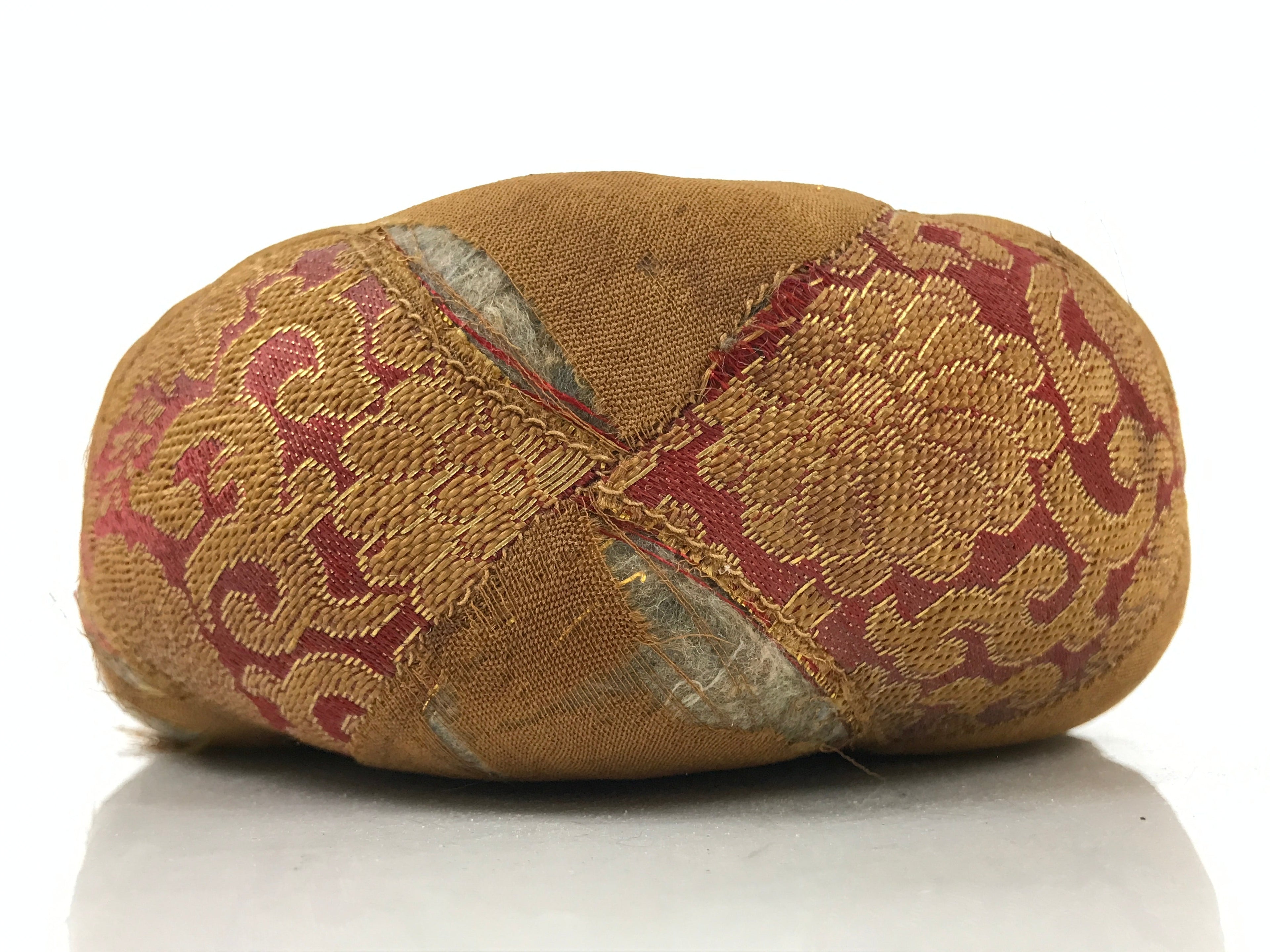 Japanese Buddhist Altar Orin Bell Singing Bowl Fabric Pillow Vtg Red Brown BA539