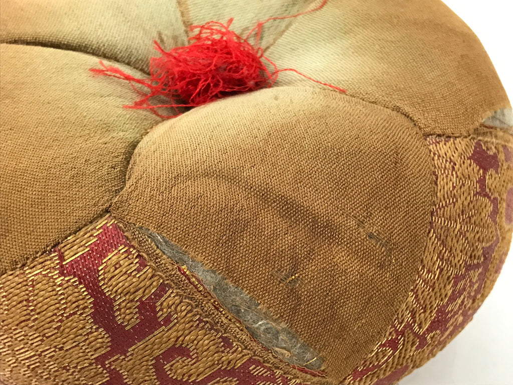 Japanese Buddhist Altar Orin Bell Singing Bowl Fabric Pillow Vtg Red Brown BA539