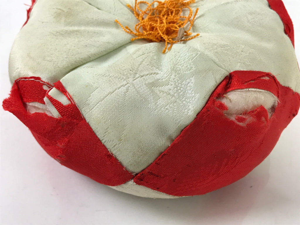 Japanese Buddhist Altar Orin Bell Singing Bowl Fabric Pillow Vtg Red Silk BA541