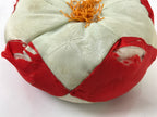 Japanese Buddhist Altar Orin Bell Singing Bowl Fabric Pillow Vtg Red Silk BA541