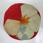 Japanese Buddhist Altar Orin Bell Singing Bowl Fabric Pillow Vtg Red Silk BA541
