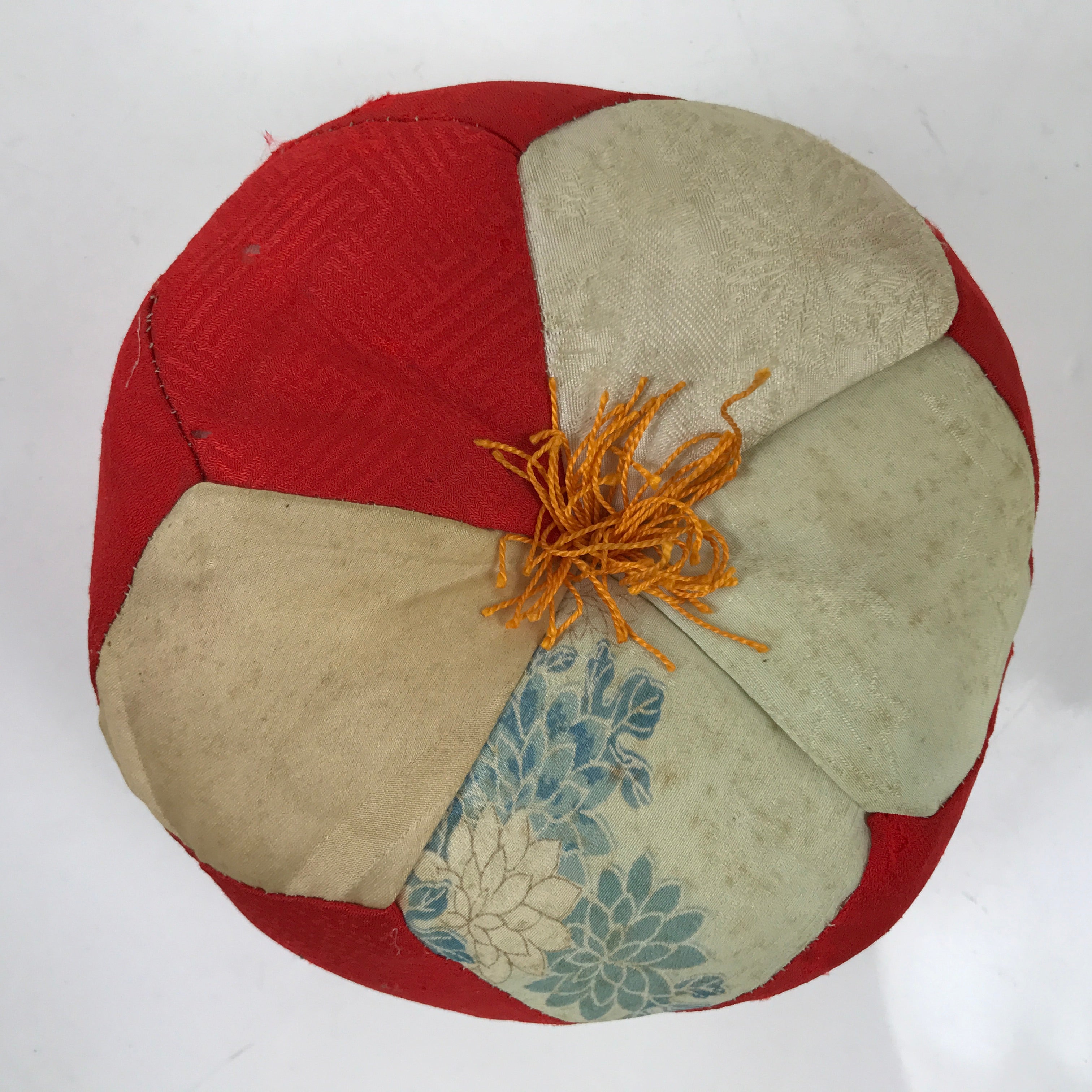Japanese Buddhist Altar Orin Bell Singing Bowl Fabric Pillow Vtg Red Silk BA541
