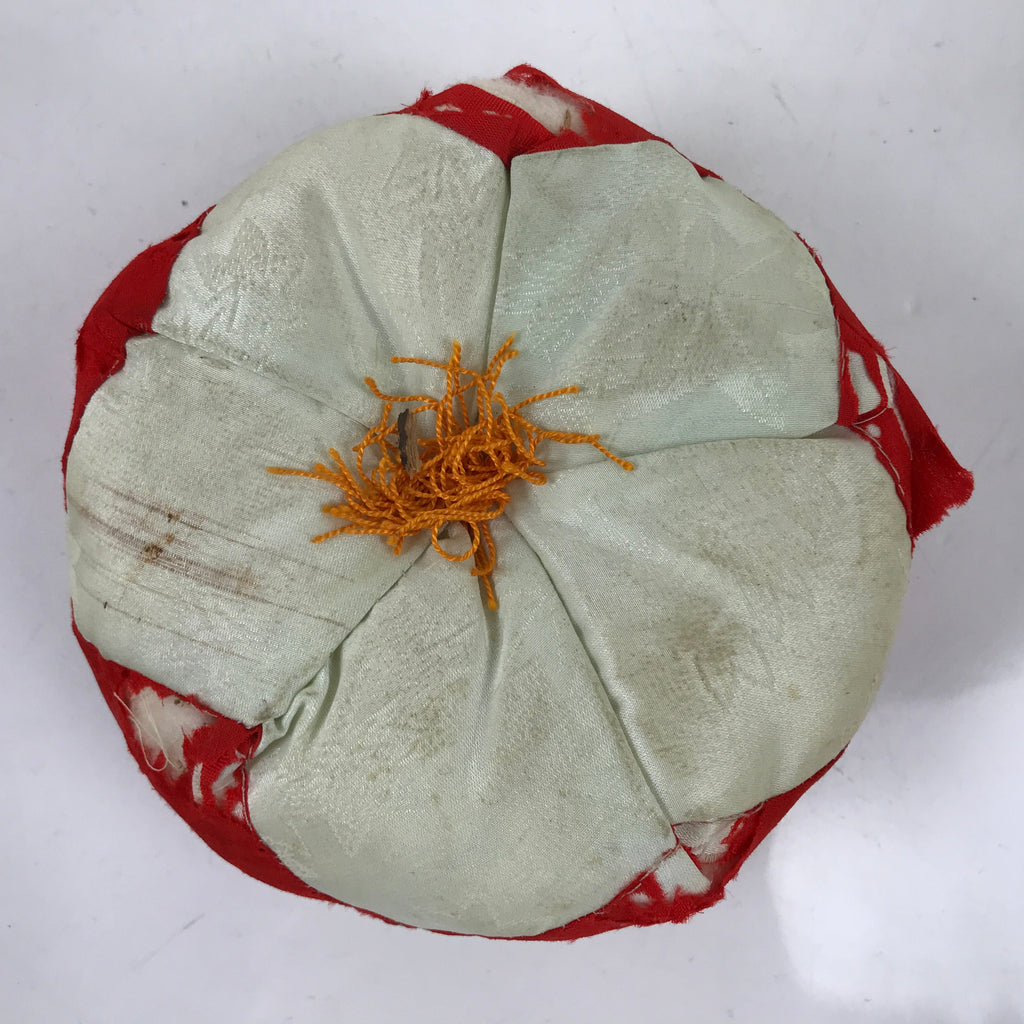 Japanese Buddhist Altar Orin Bell Singing Bowl Fabric Pillow Vtg Red Silk BA541