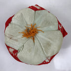 Japanese Buddhist Altar Orin Bell Singing Bowl Fabric Pillow Vtg Red Silk BA541