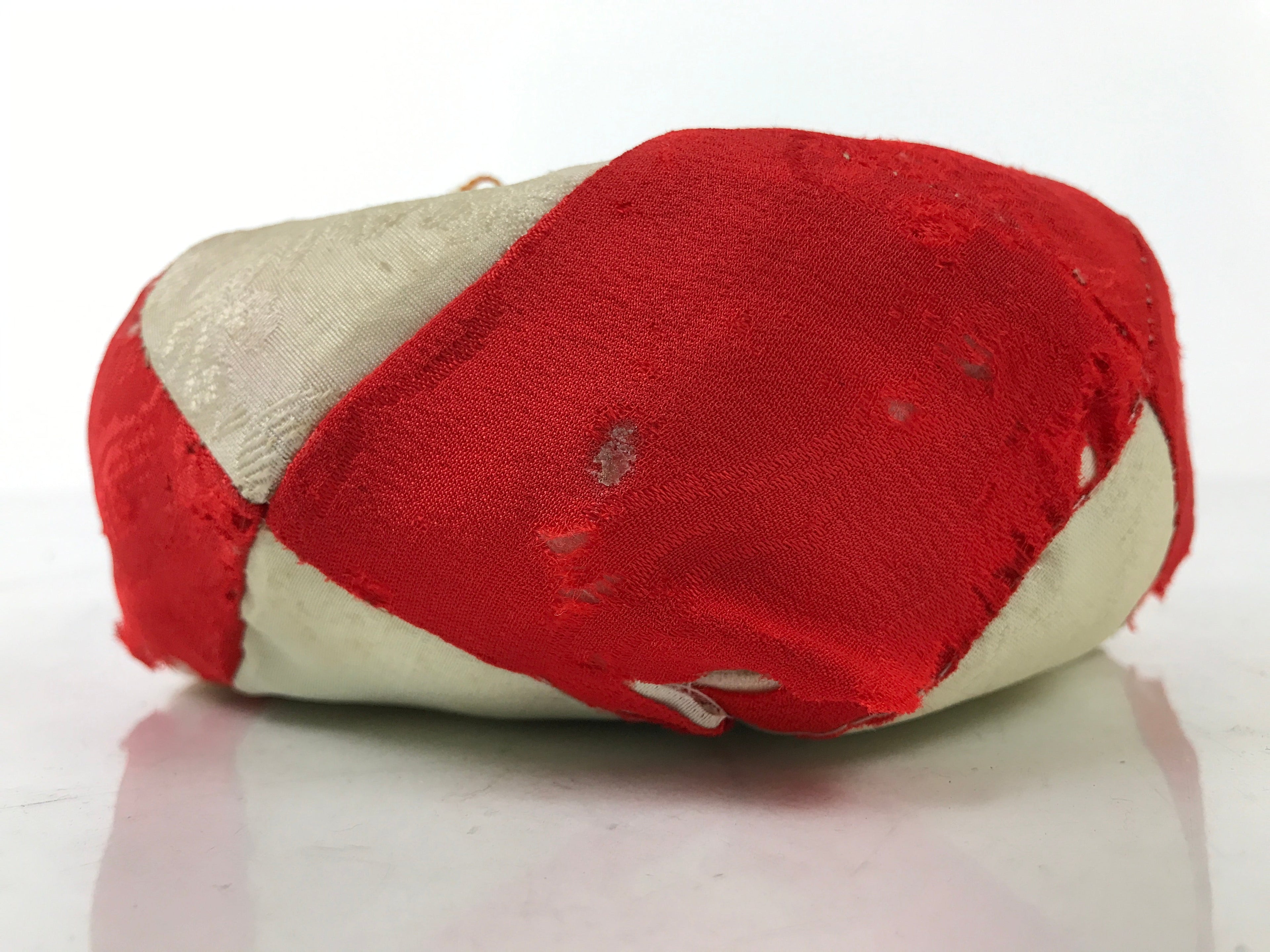 Japanese Buddhist Altar Orin Bell Singing Bowl Fabric Pillow Vtg Red Silk BA541