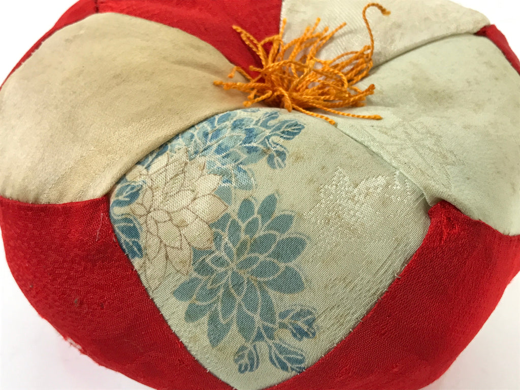 Japanese Buddhist Altar Orin Bell Singing Bowl Fabric Pillow Vtg Red Silk BA541
