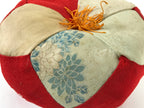 Japanese Buddhist Altar Orin Bell Singing Bowl Fabric Pillow Vtg Red Silk BA541