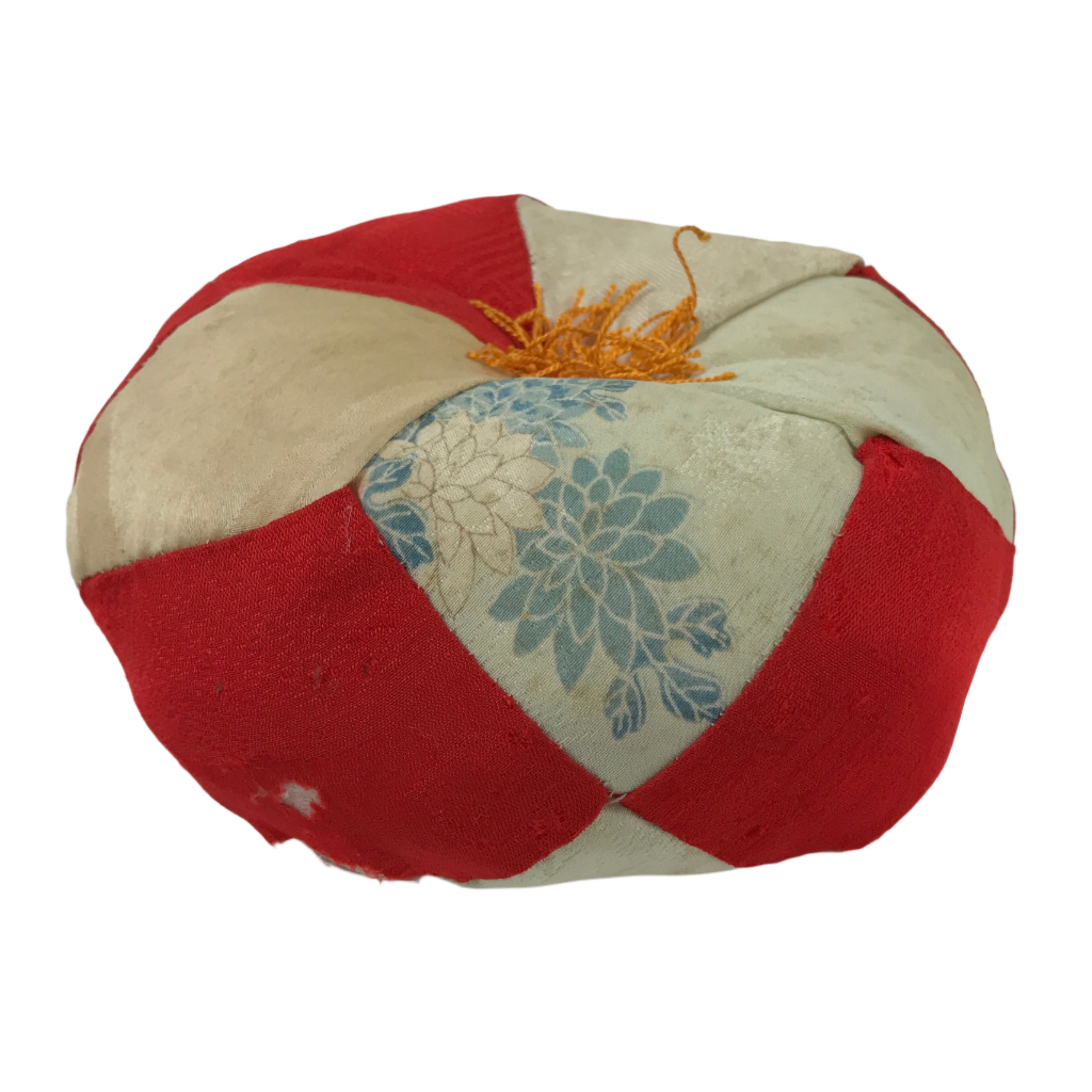 Japanese Buddhist Altar Orin Bell Singing Bowl Fabric Pillow Vtg Red Silk BA541