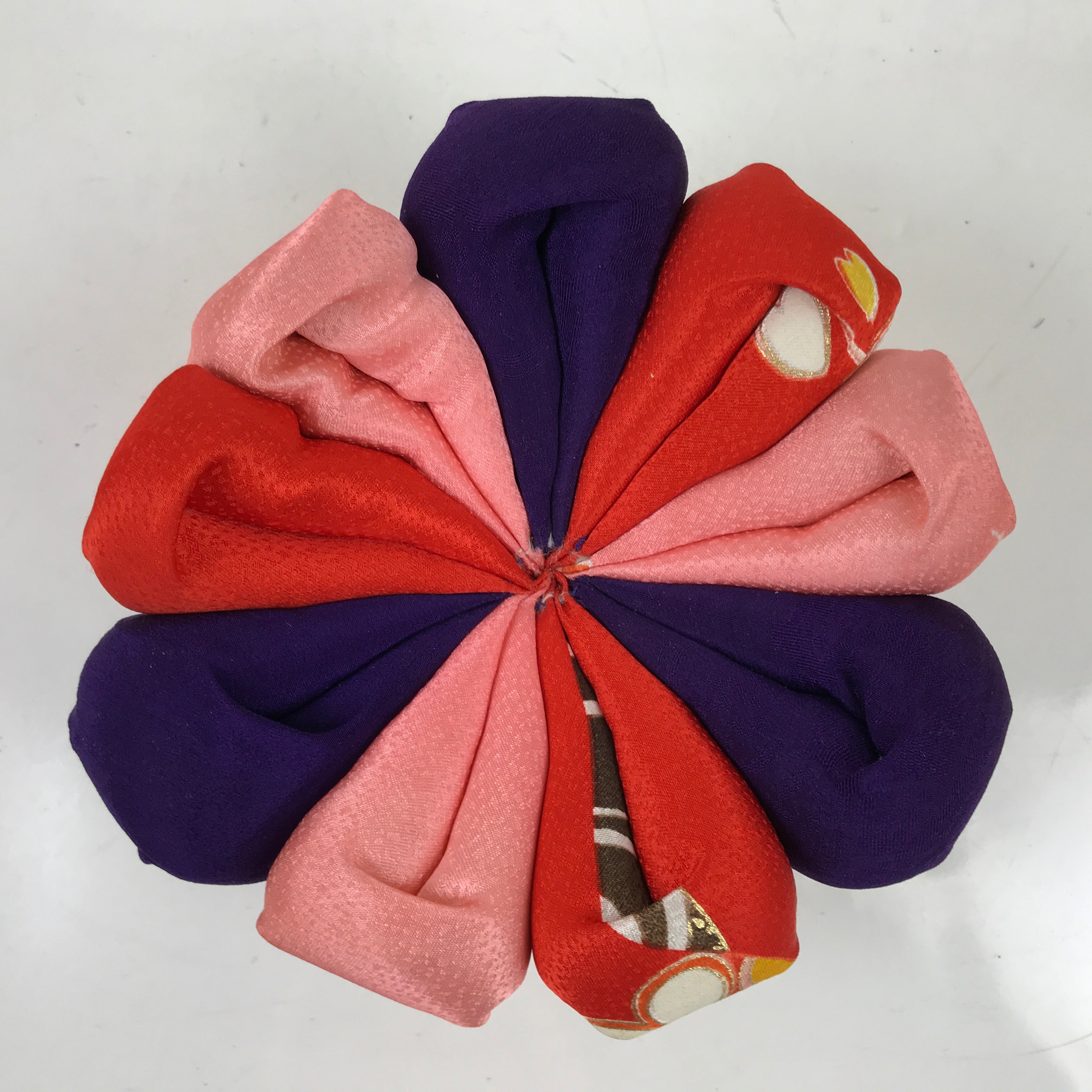 Japanese Buddhist Altar Orin Bell Singing Bowl Silk Fabric Pillow Pink Red BA546