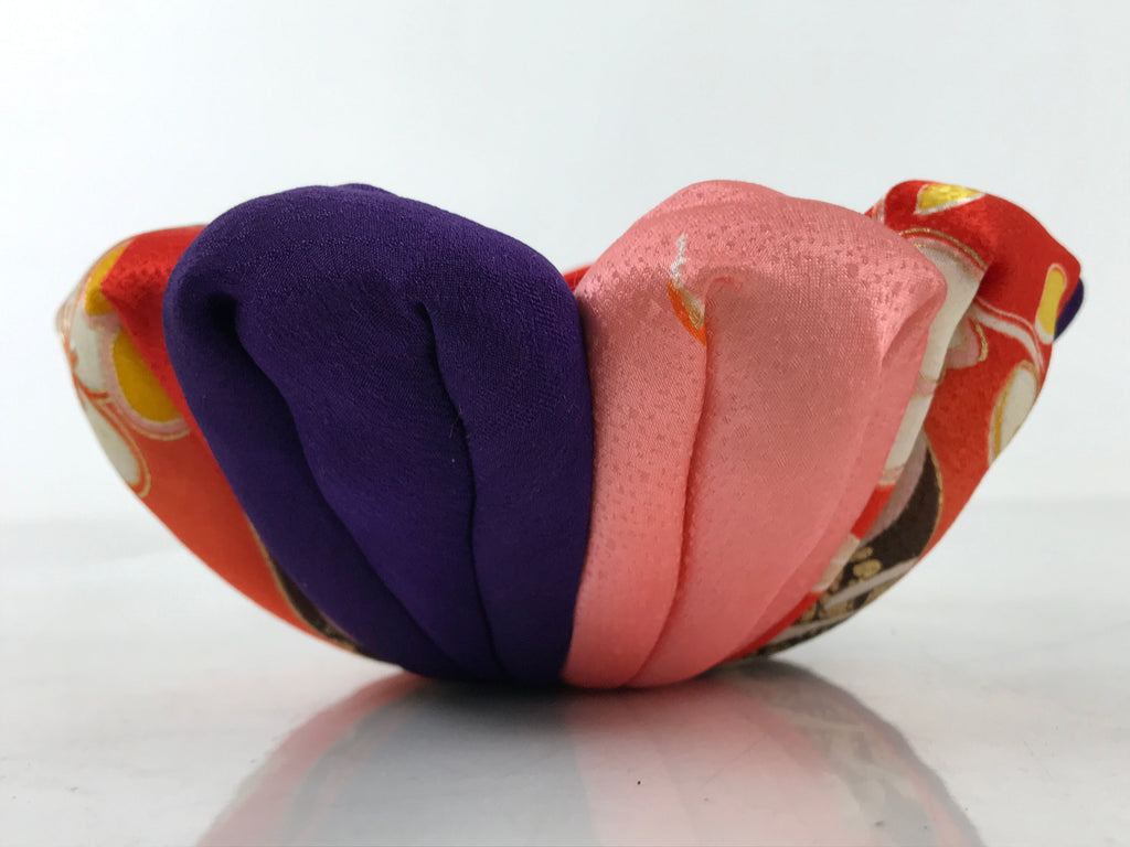 Japanese Buddhist Altar Orin Bell Singing Bowl Silk Fabric Pillow Pink Red BA546