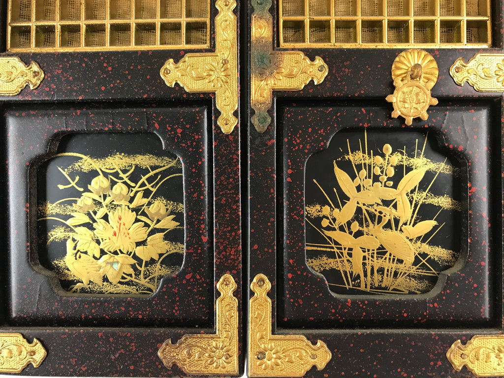 Japanese Buddhist Altar Part Door Panel Vtg Gold Gilt Temple Lacquered Gold BA8