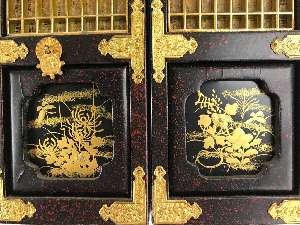 Japanese Buddhist Altar Part Door Panel Vtg Gold Gilt Temple Lacquered Gold BA8