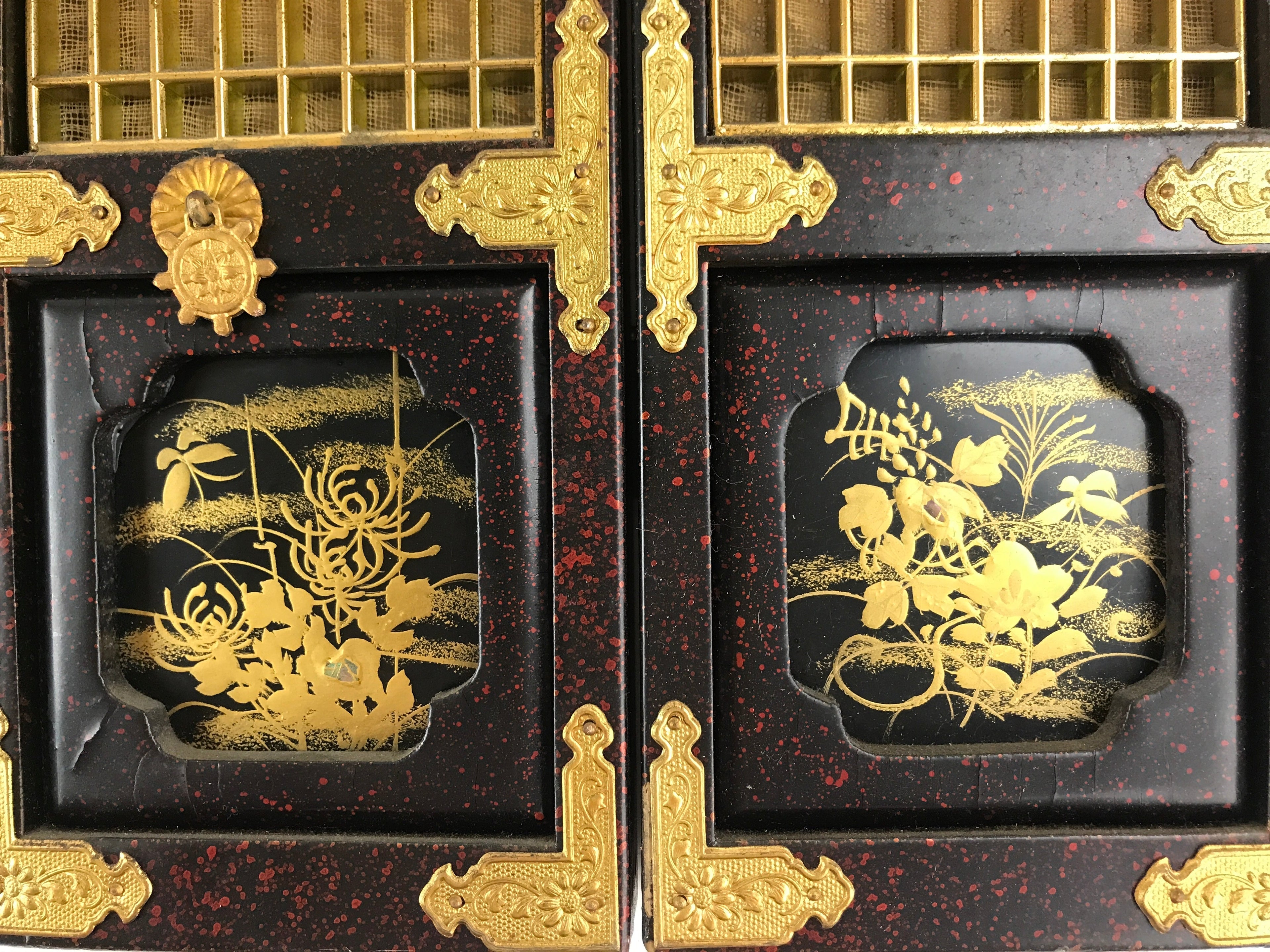 Japanese Buddhist Altar Part Door Panel Vtg Gold Gilt Temple Lacquered Gold BA8
