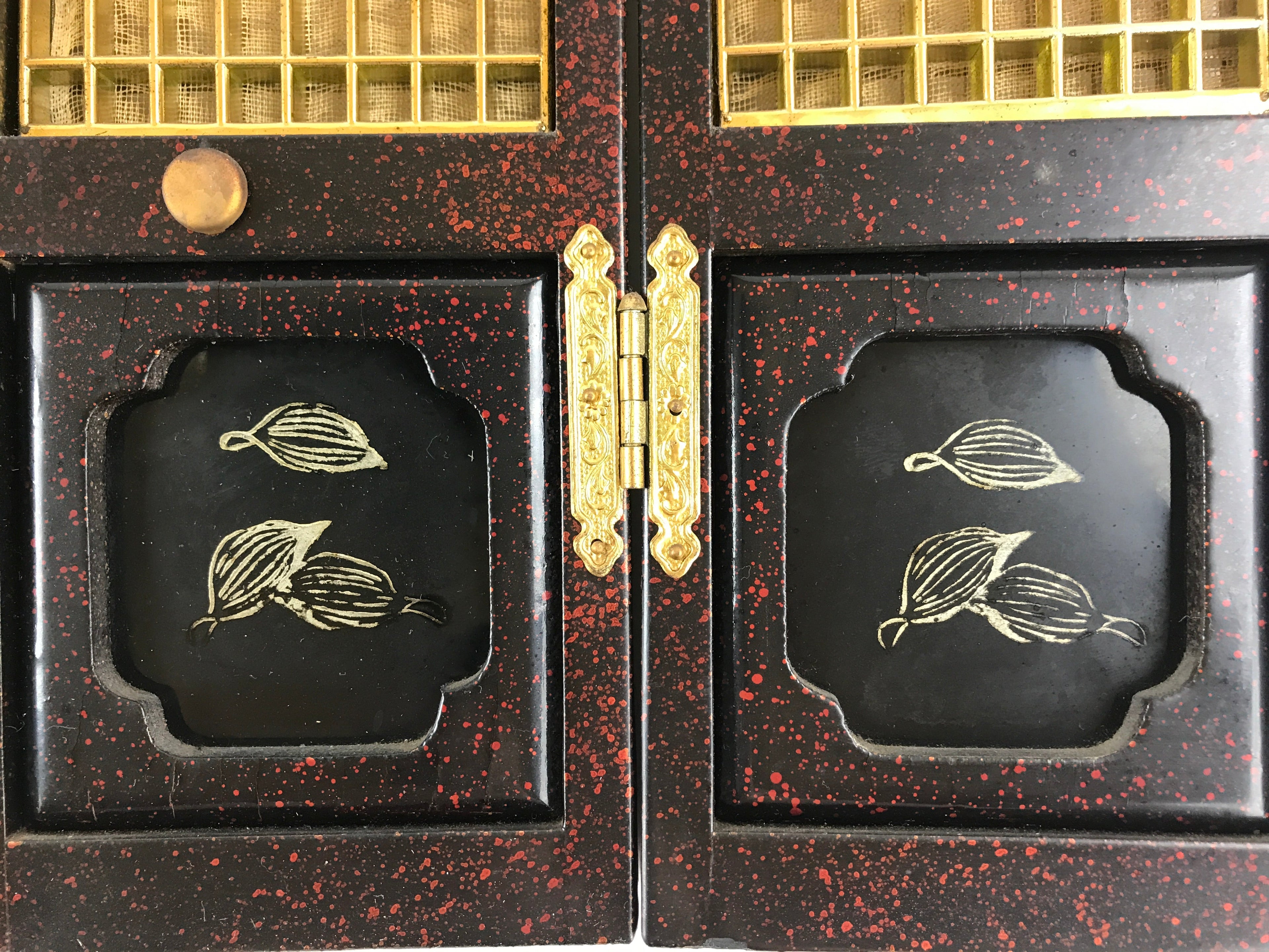 Japanese Buddhist Altar Part Door Panel Vtg Gold Gilt Temple Lacquered Gold BA8