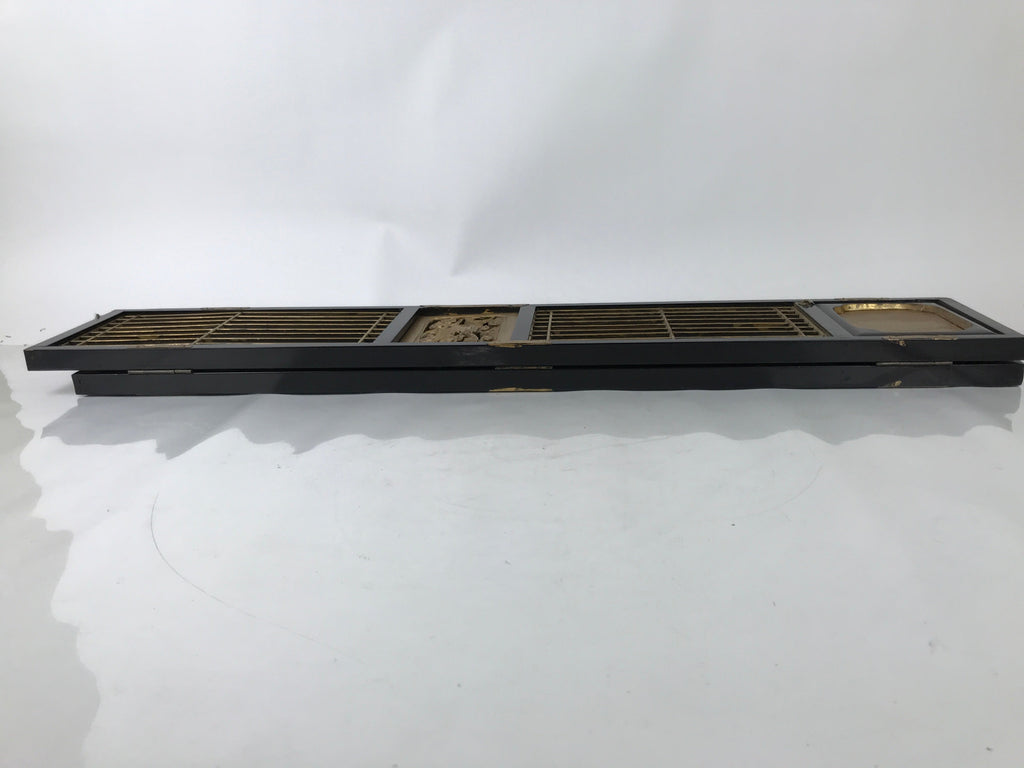 Japanese Buddhist Altar Part Inner Door Lacquer Panel Vtg Black Gold Crane BA491