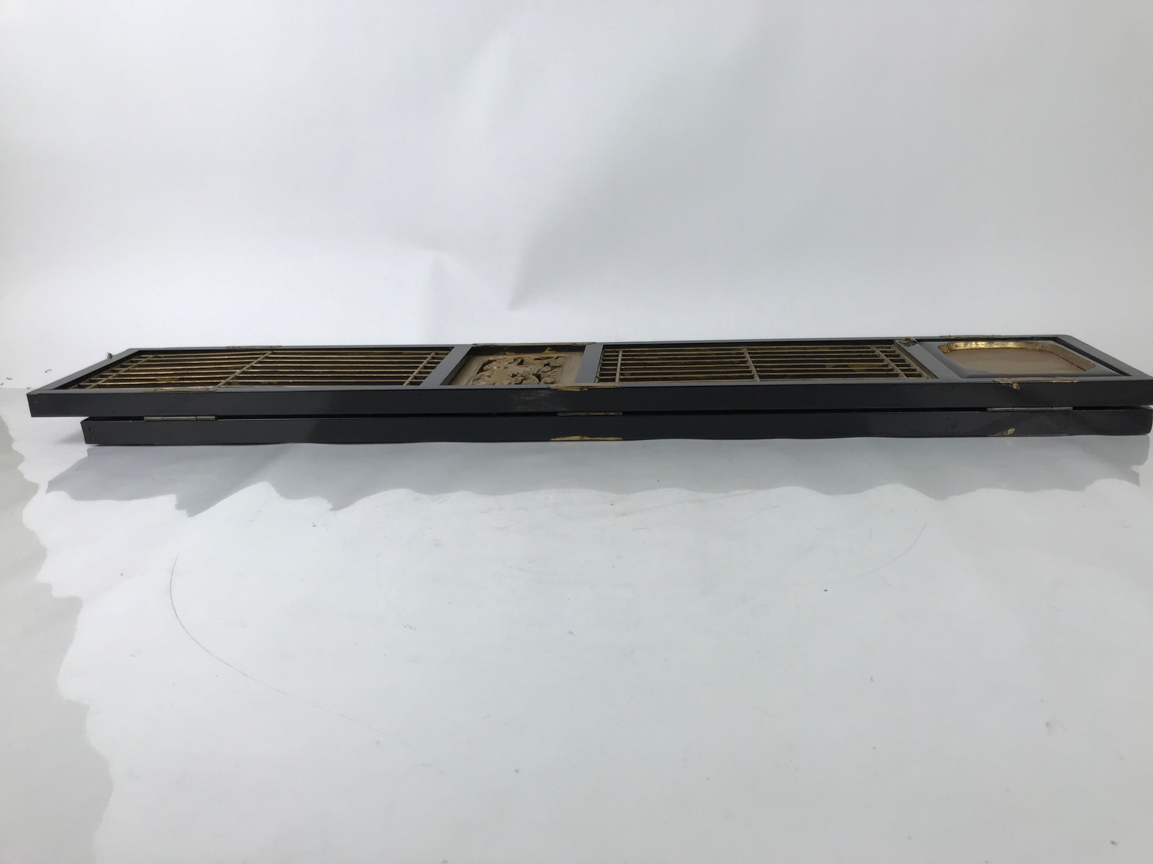 Japanese Buddhist Altar Part Inner Door Lacquer Panel Vtg Black Gold Crane BA491